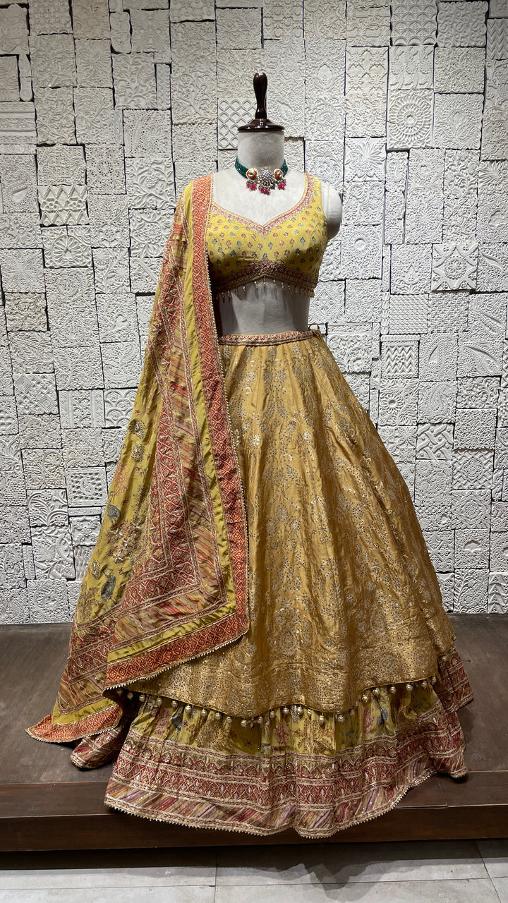 Yellow Silk Lehenga with tassels