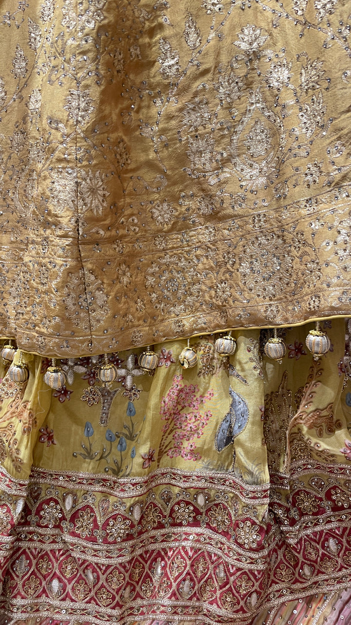 Yellow Silk Lehenga with tassels