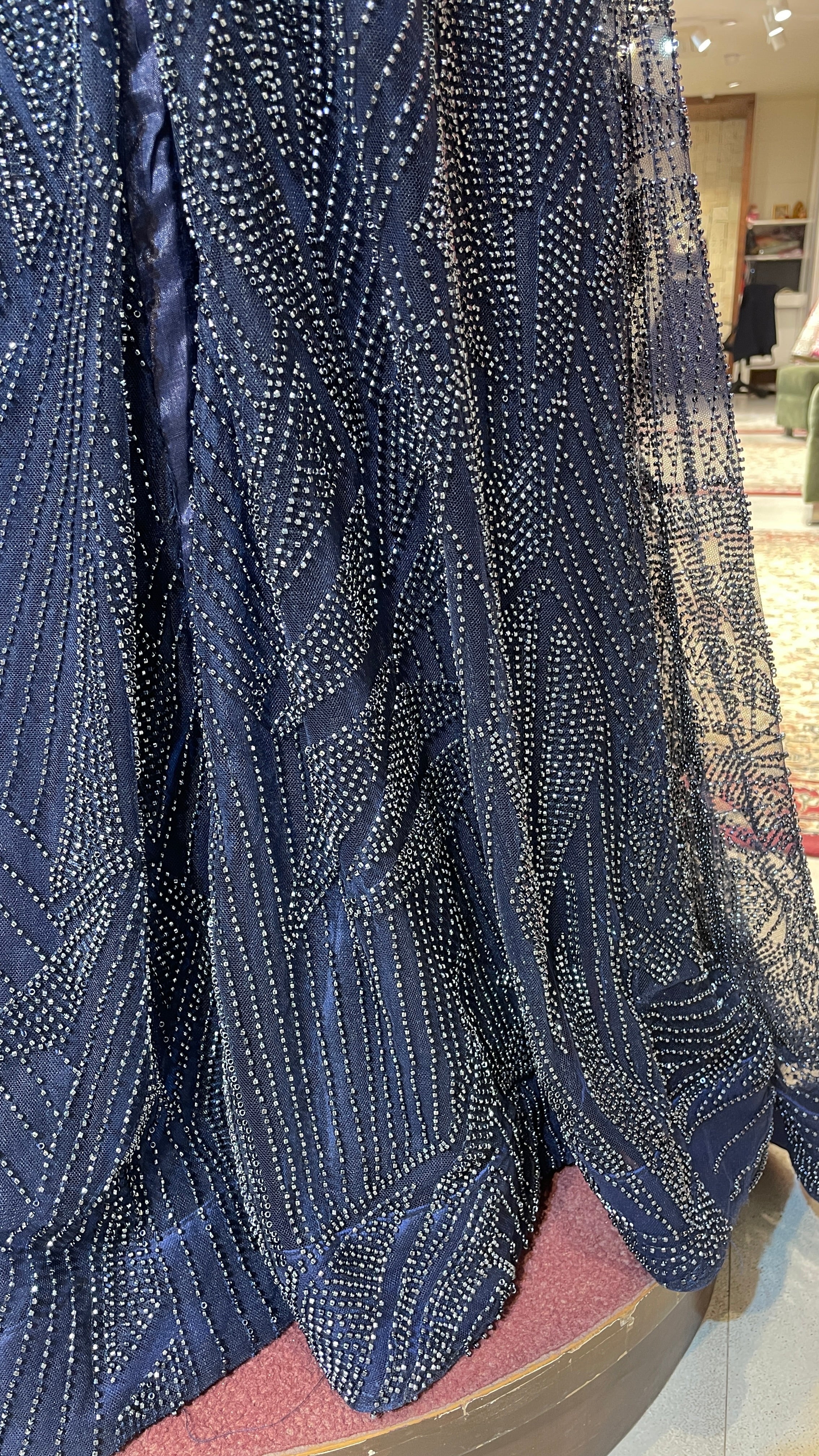 Royal blue net slit lehenga