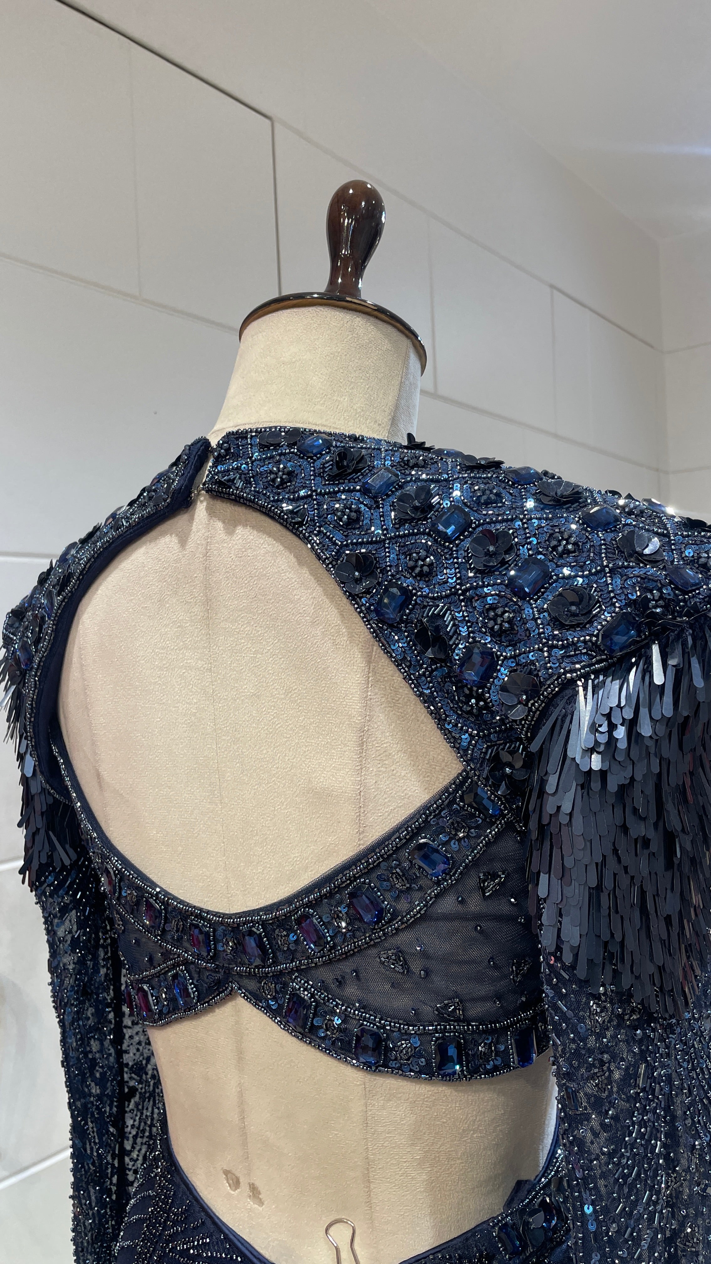 Royal blue net slit lehenga