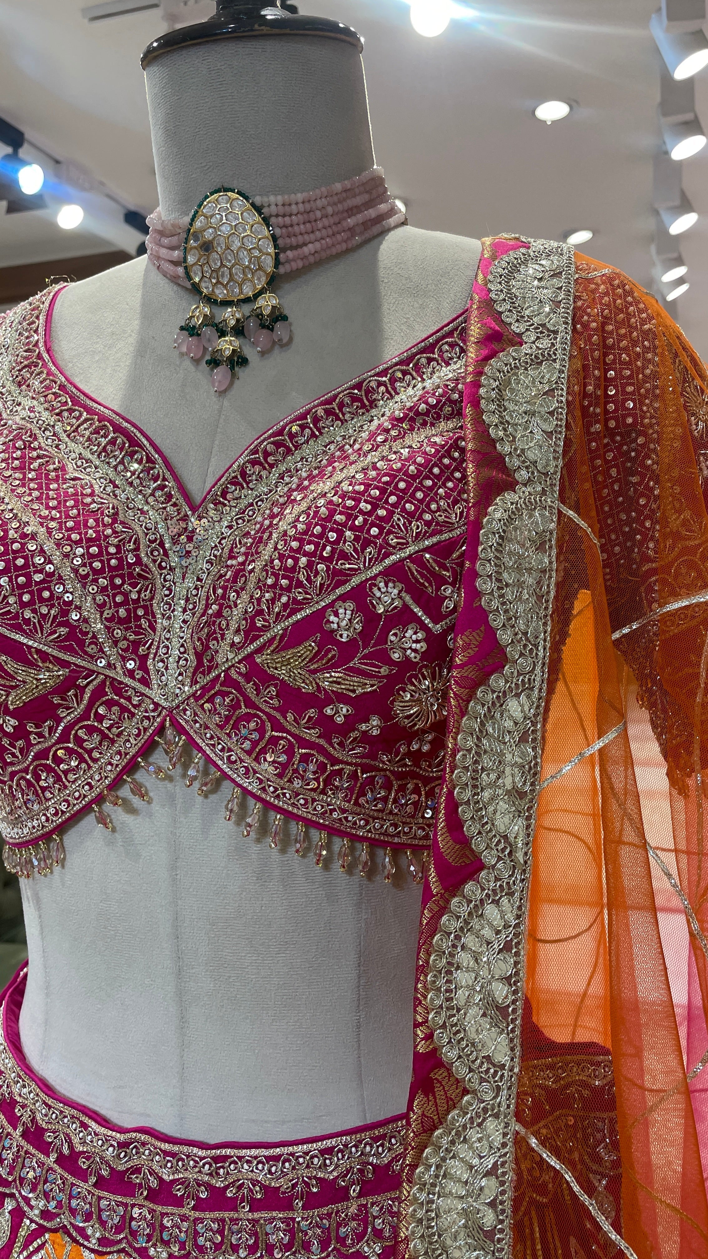 Silk multicoloured lehenga with Banarsi work and Gota Patti highlights