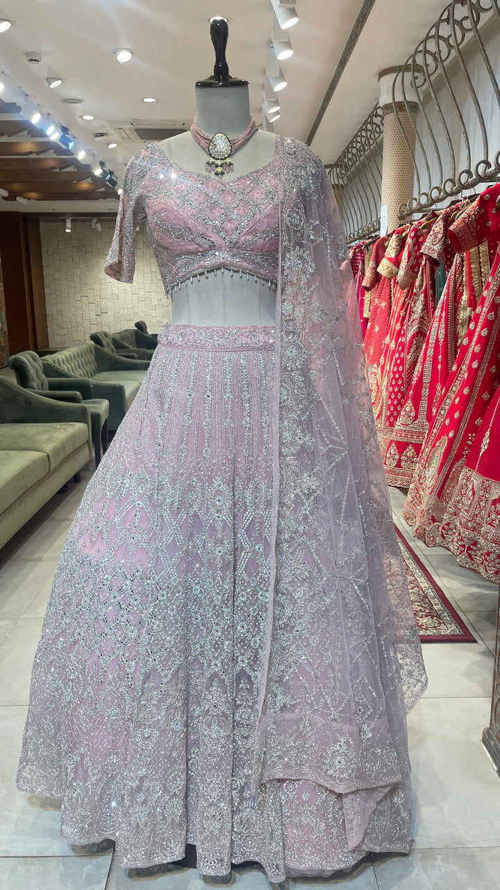 Pink net lehenga