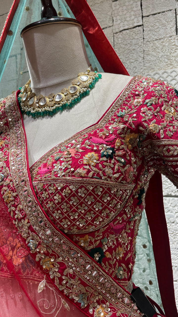 Multicolour Silk Bridal lehenga