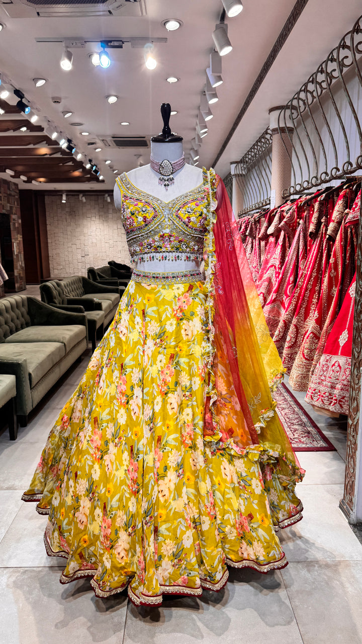 Yellow printed lehenga