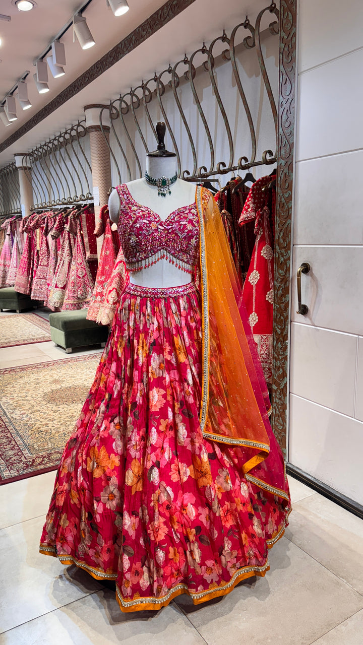 Red Printed Lehenga