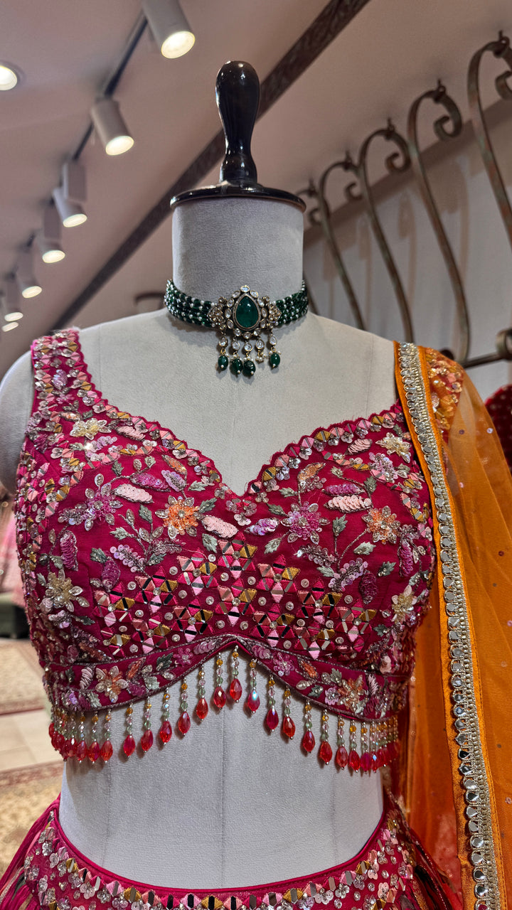 Red Printed Lehenga