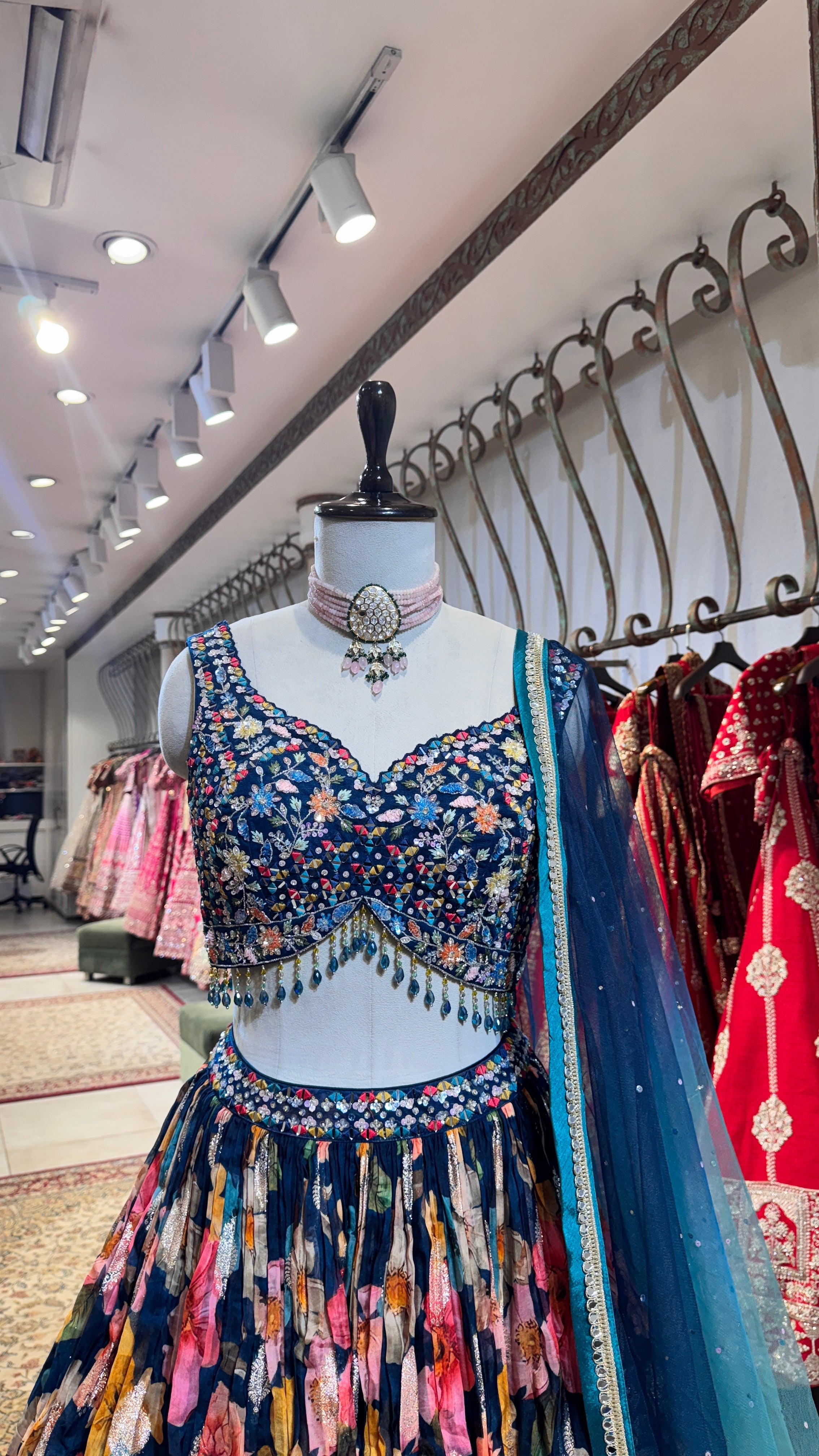 Blue printed floral lehenga