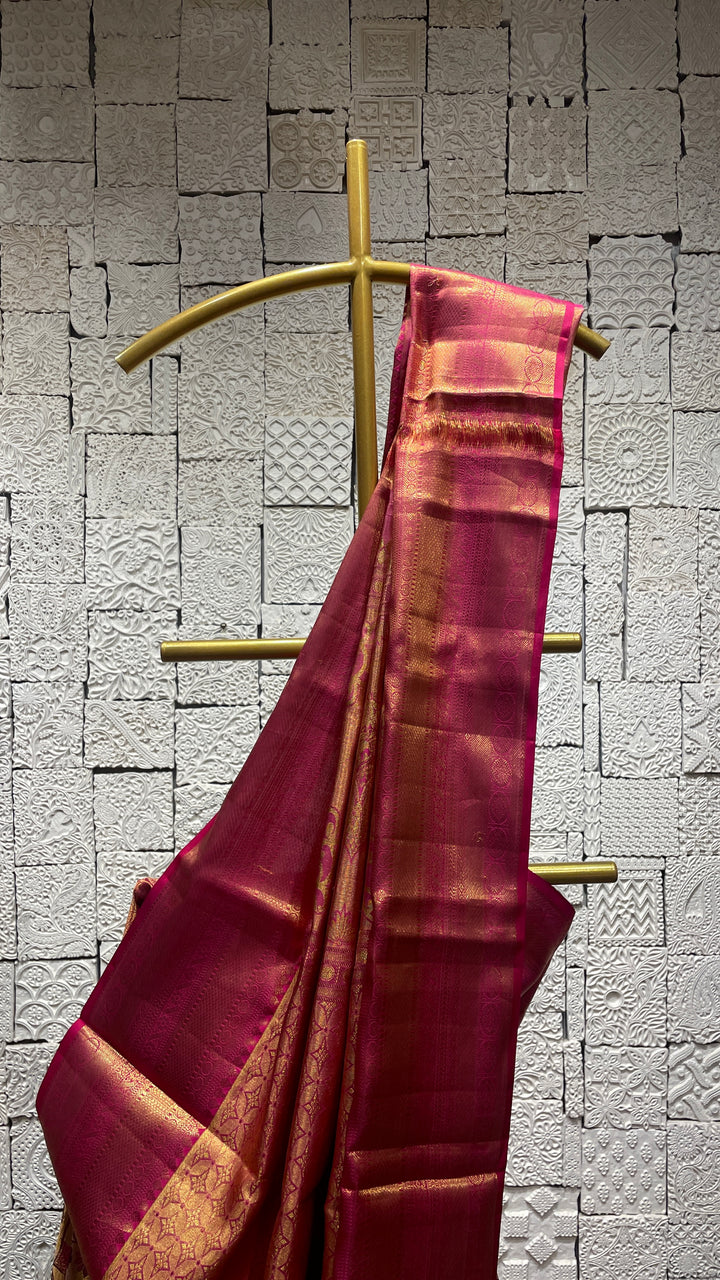 Gold & pink silk kanjivaram saree