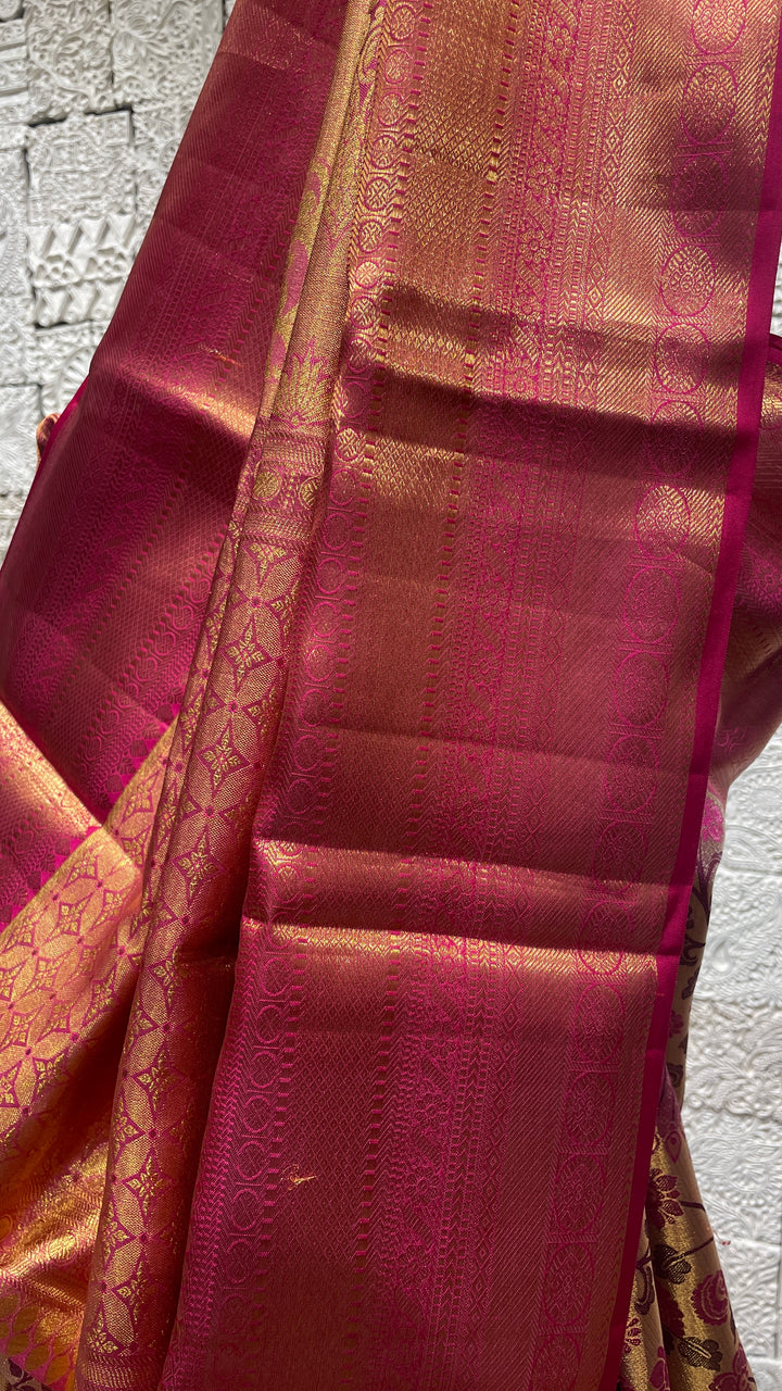 Gold & pink silk kanjivaram saree