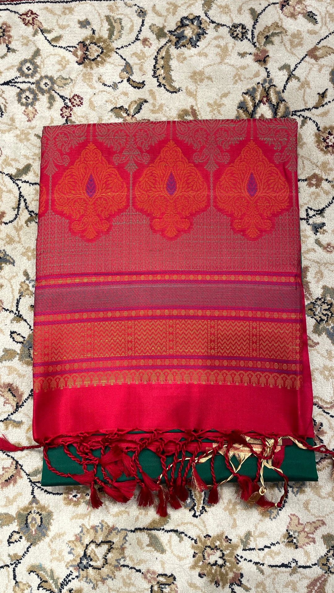 Green and red handloom silk saree