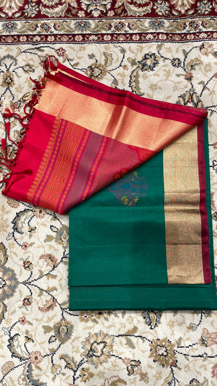 Green and red handloom silk saree