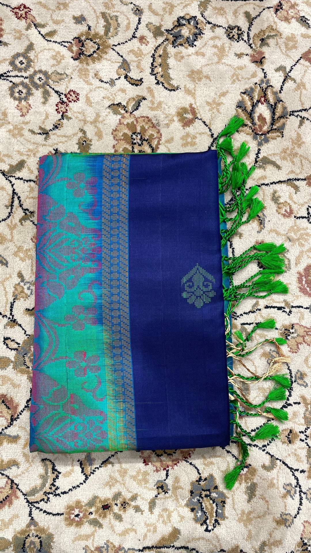 Turquoise blue handloom silk saree