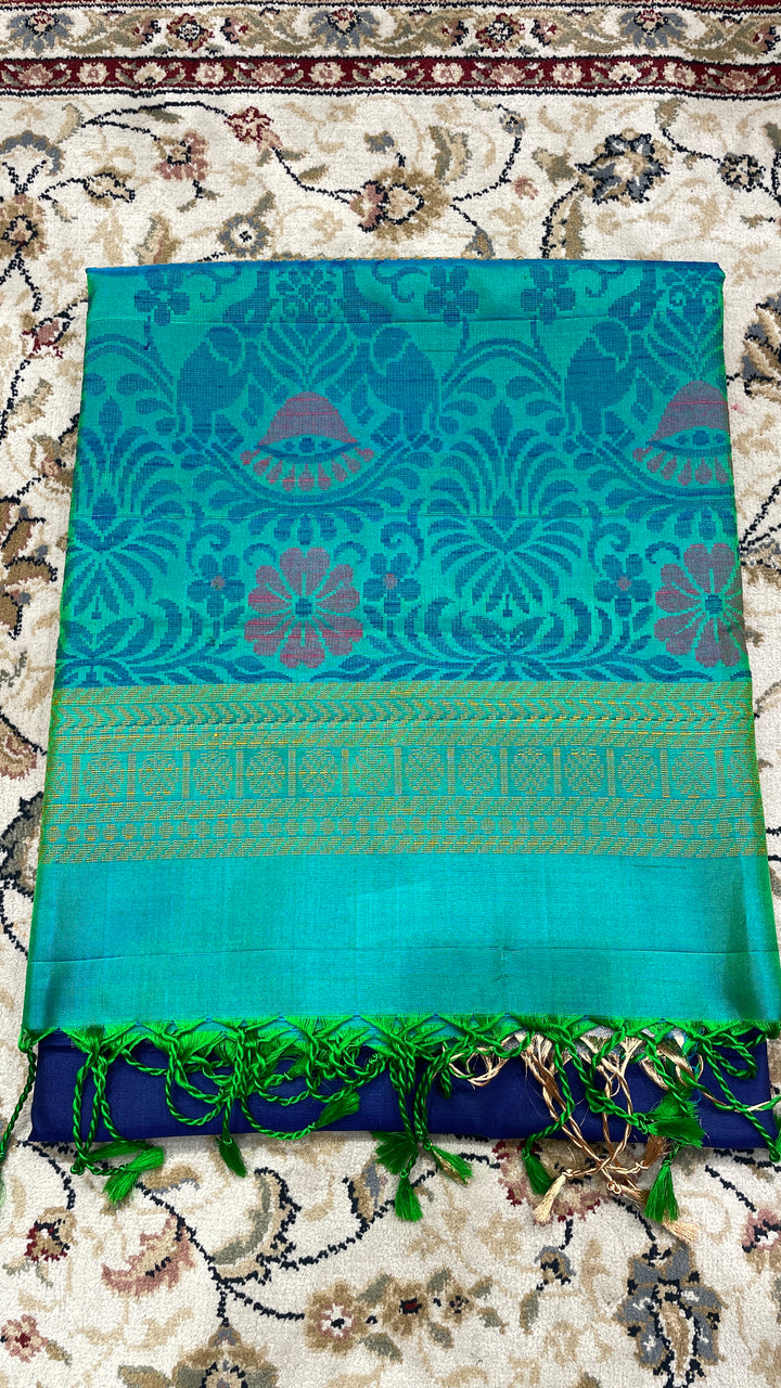 Turquoise blue handloom silk saree