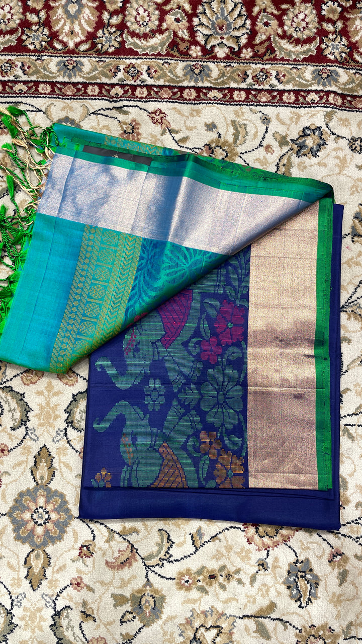 Turquoise blue handloom silk saree