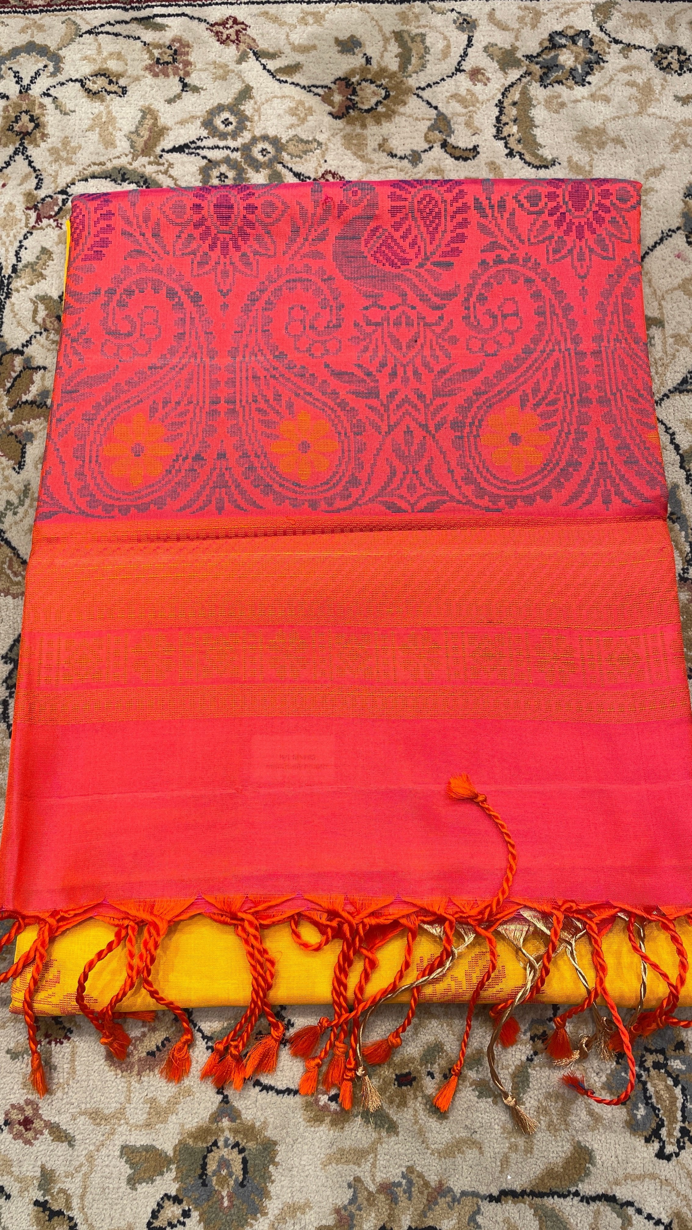 Orange and yellow handloom silk saree