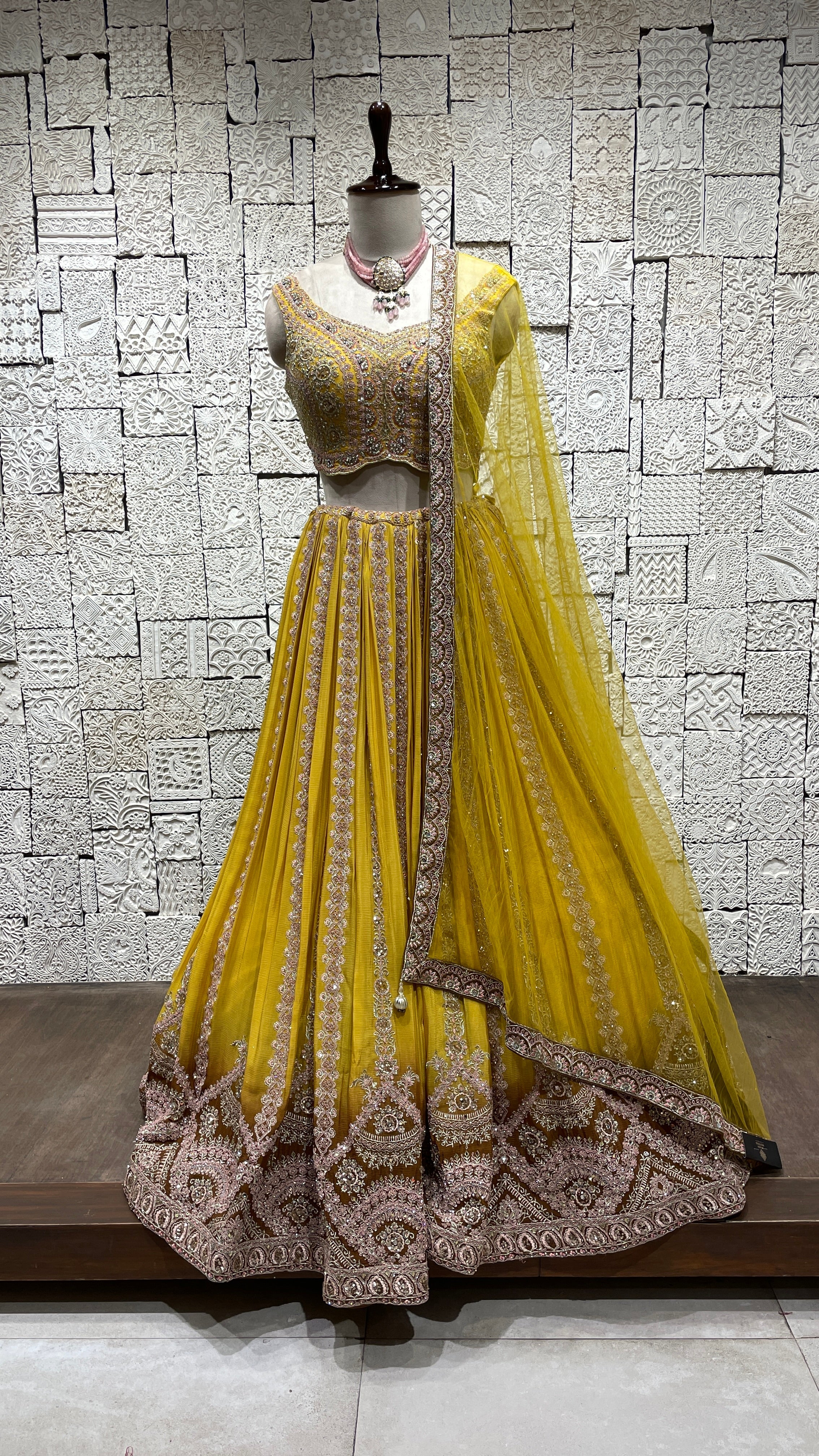 Yellow Georgette lehenga with embellishments