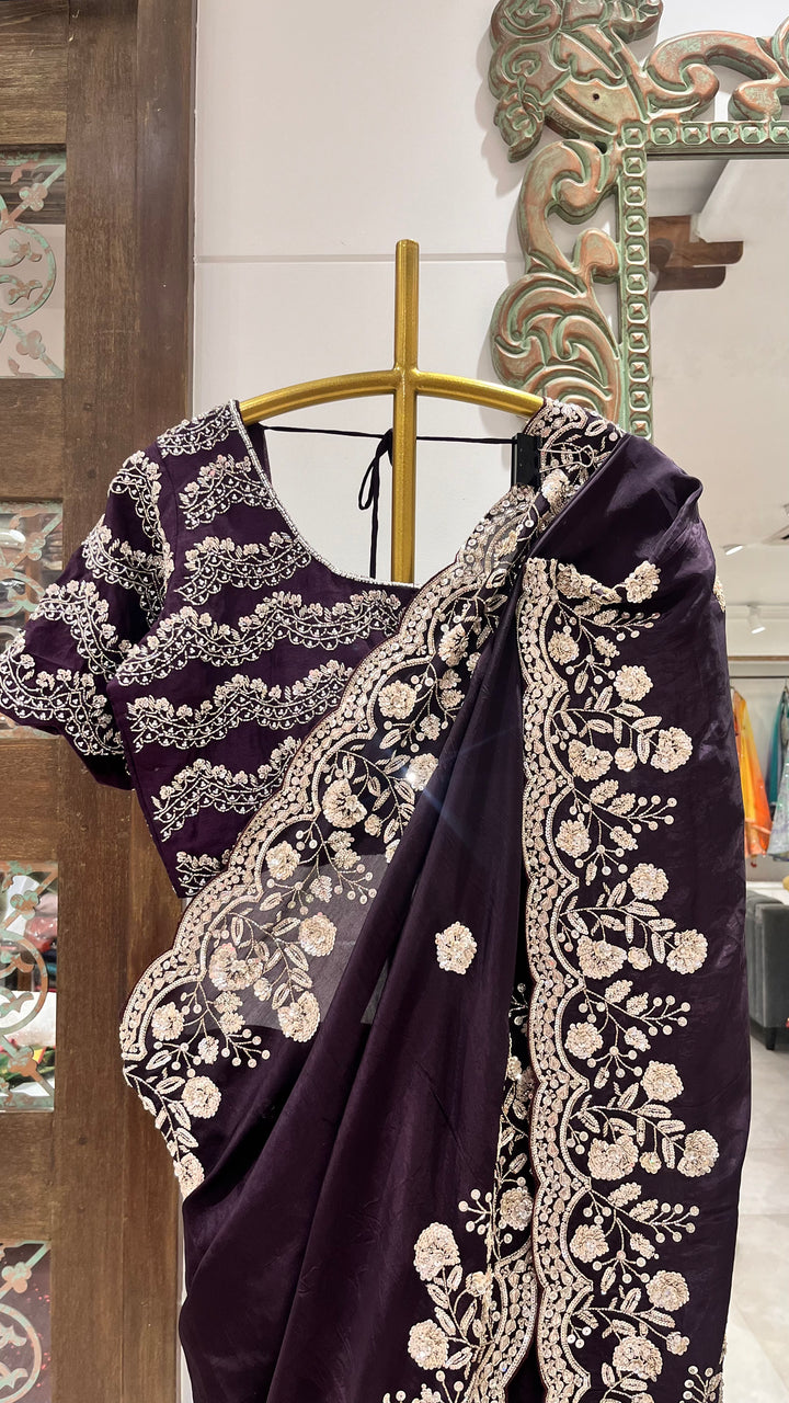 Deep Purple embellished saree