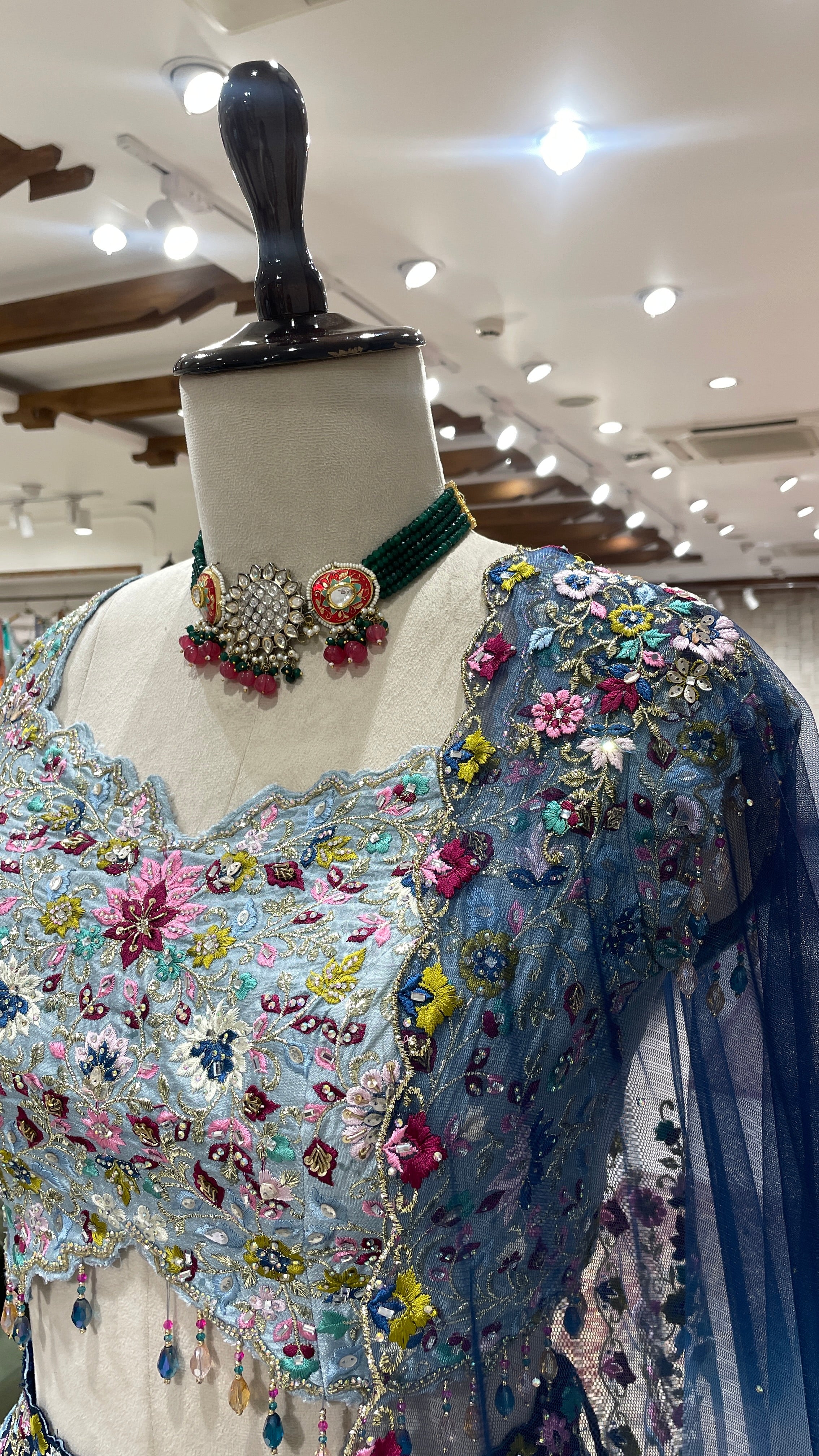 Multicolour threadwork georgette lehenga