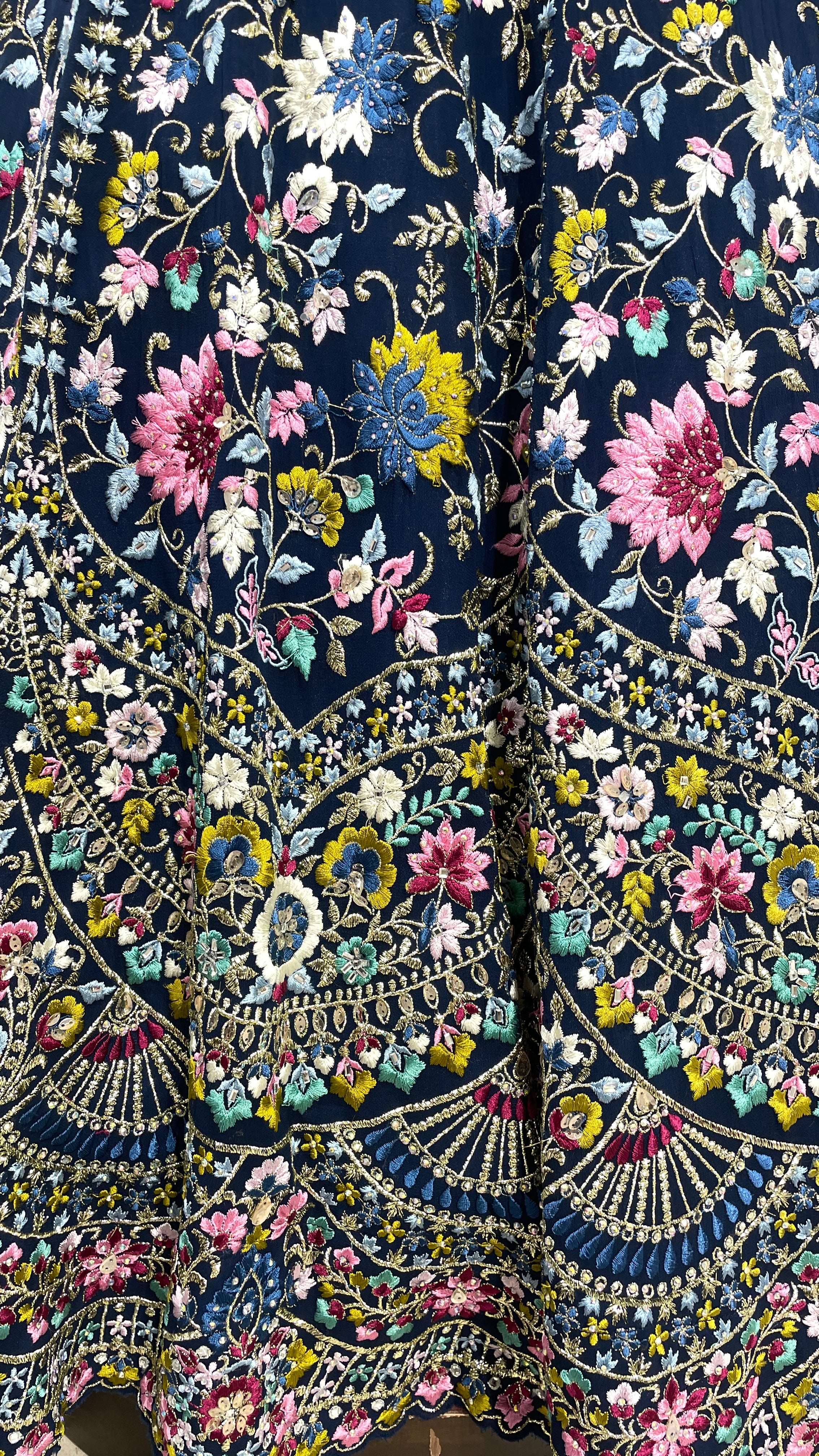 Multicolour threadwork georgette lehenga