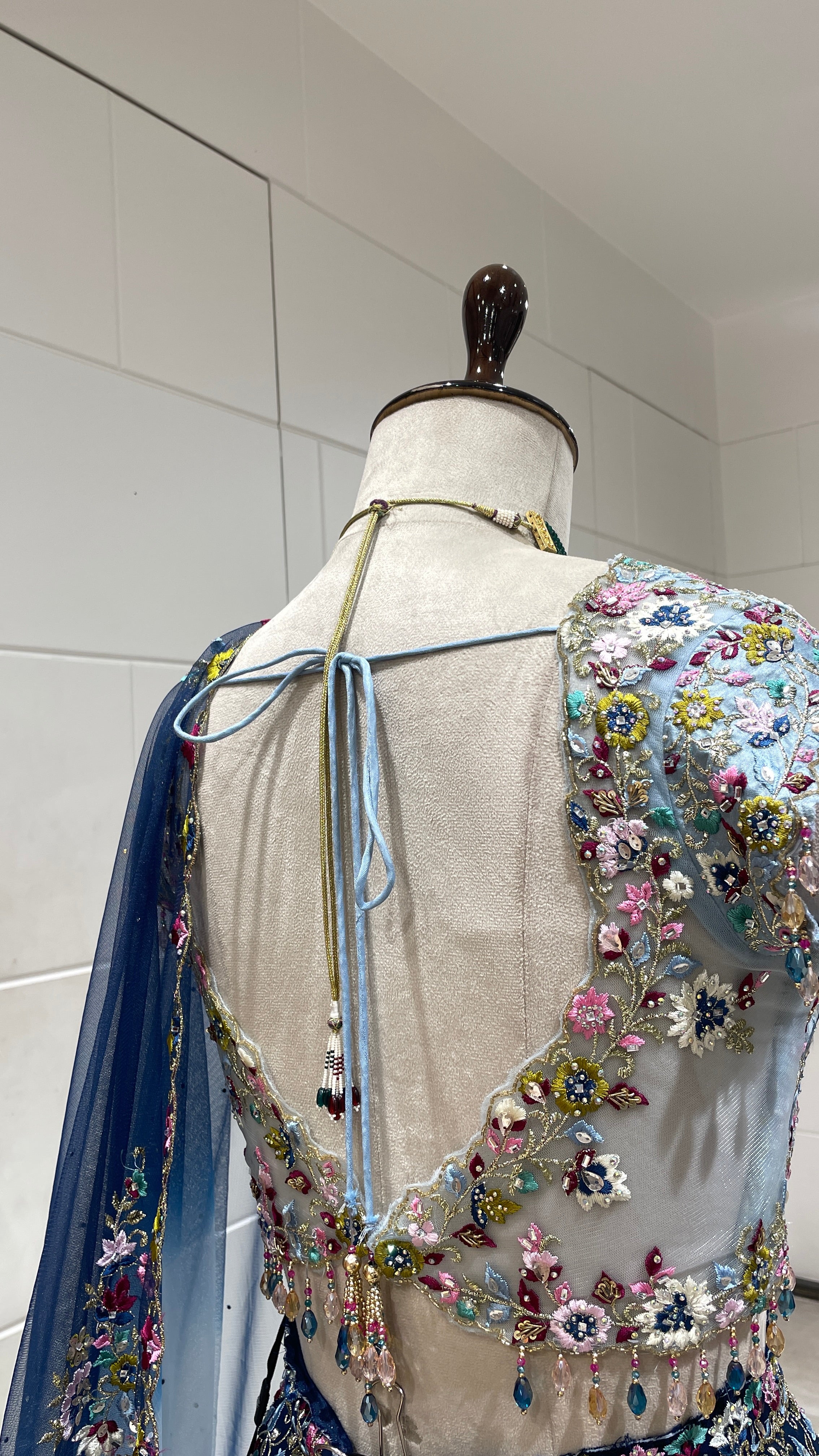 Multicolour threadwork georgette lehenga