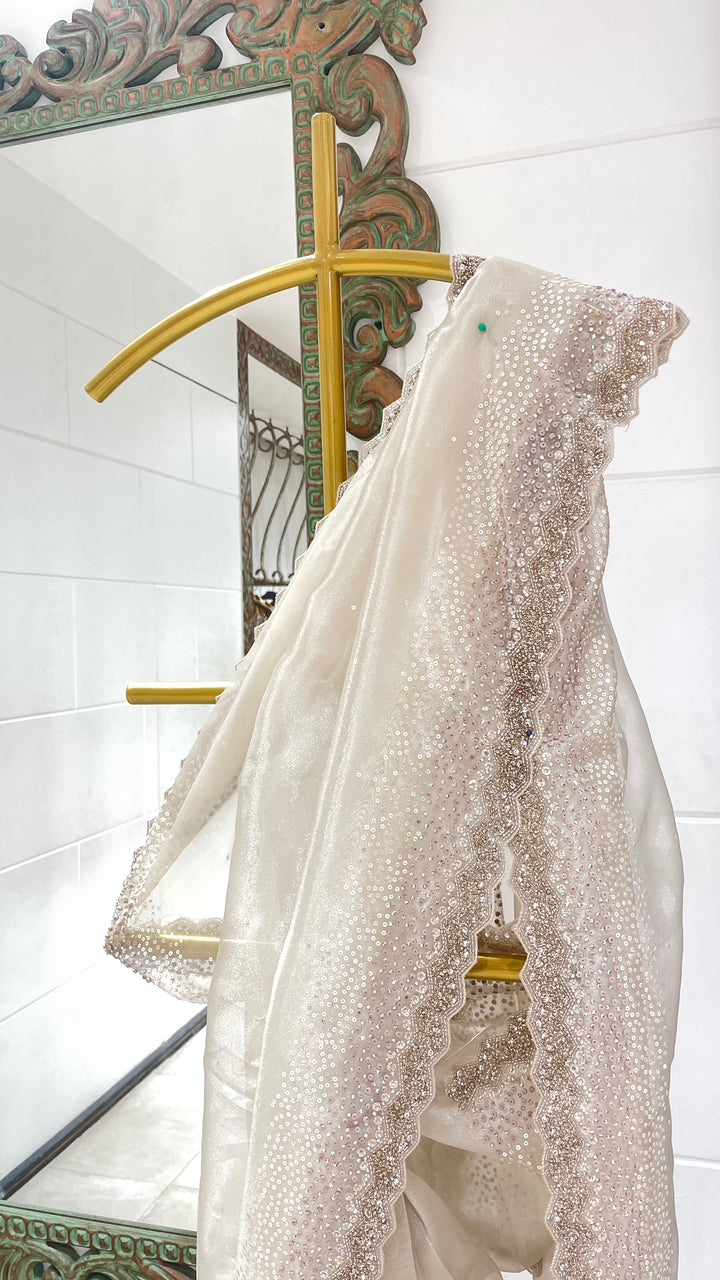 Ivory tissue organza saree