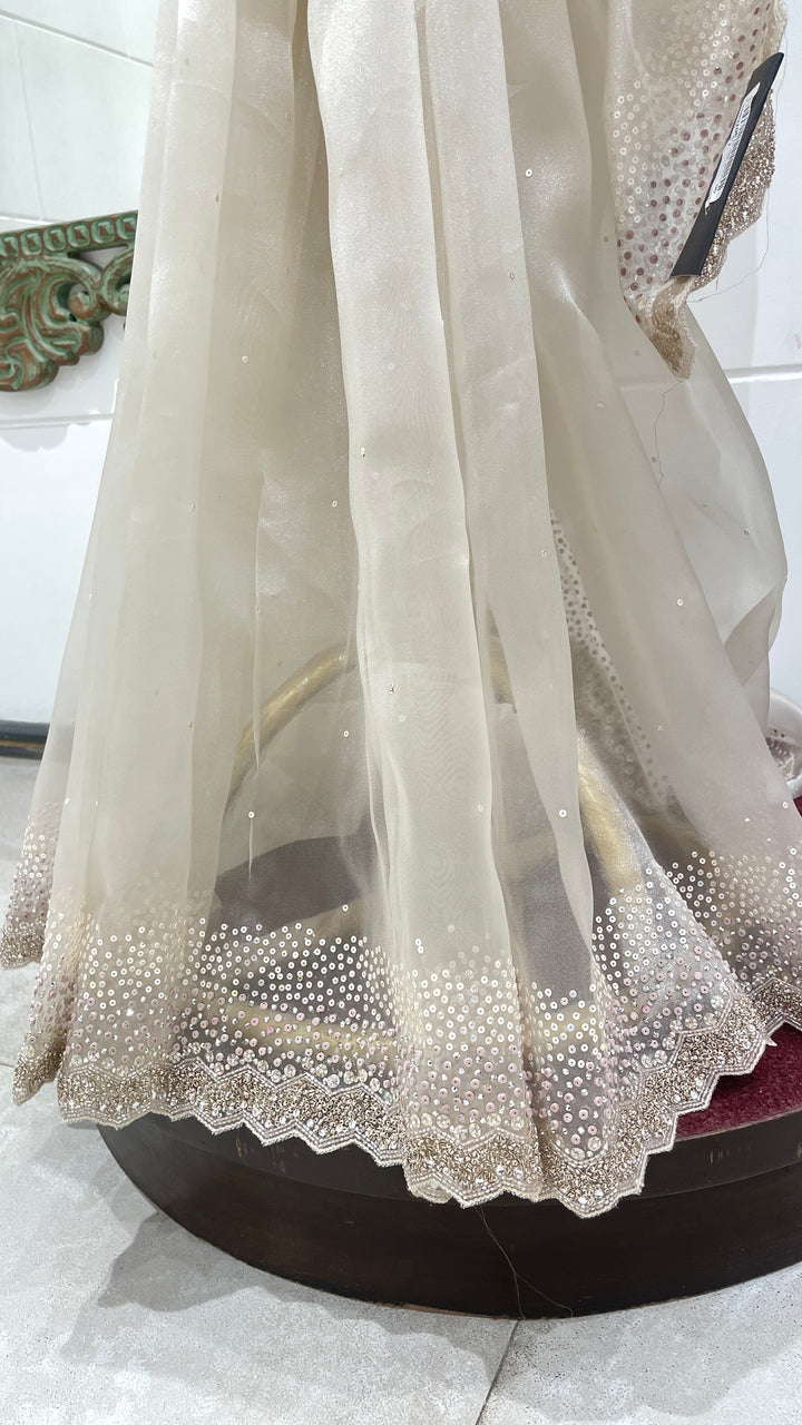 Ivory tissue organza saree