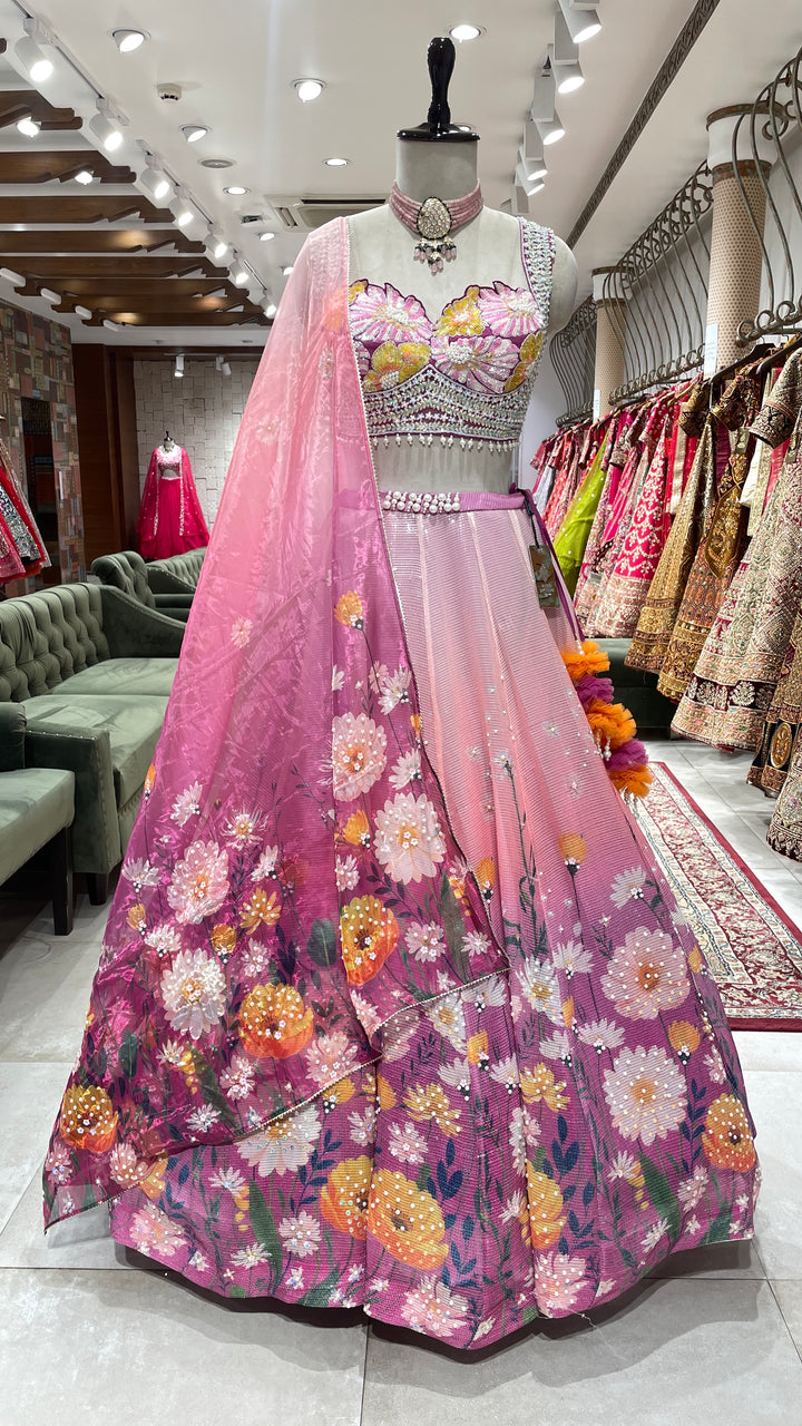 Ombre Pink Floral lehenga