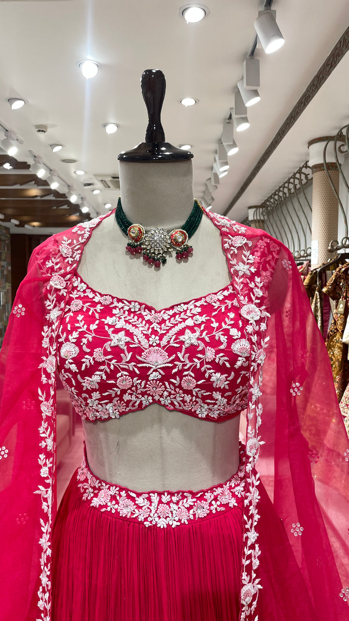 Hot pink floral cape lehenga