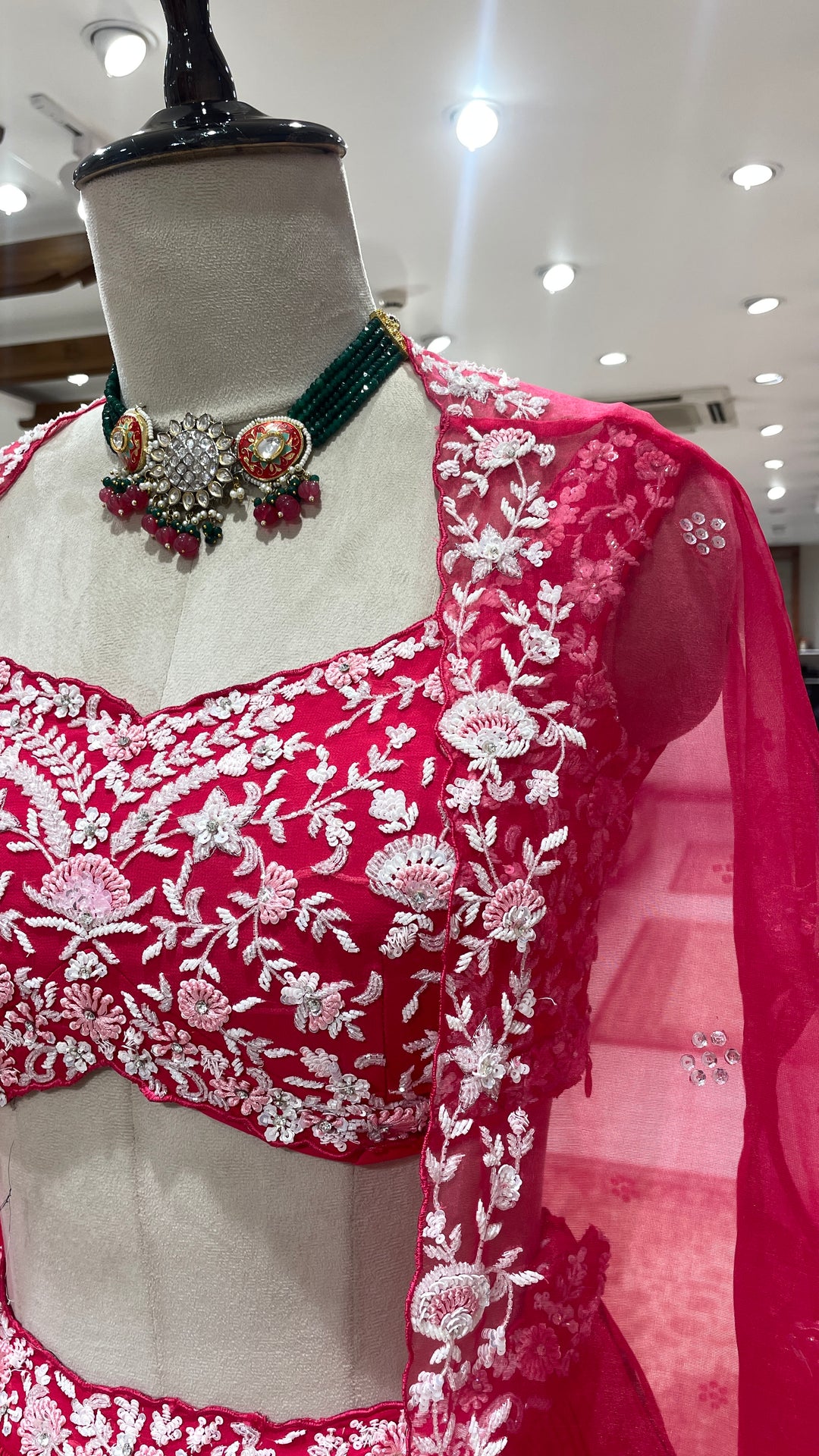 Hot pink floral cape lehenga