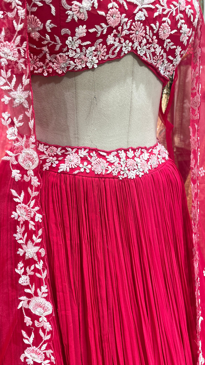 Hot pink floral cape lehenga