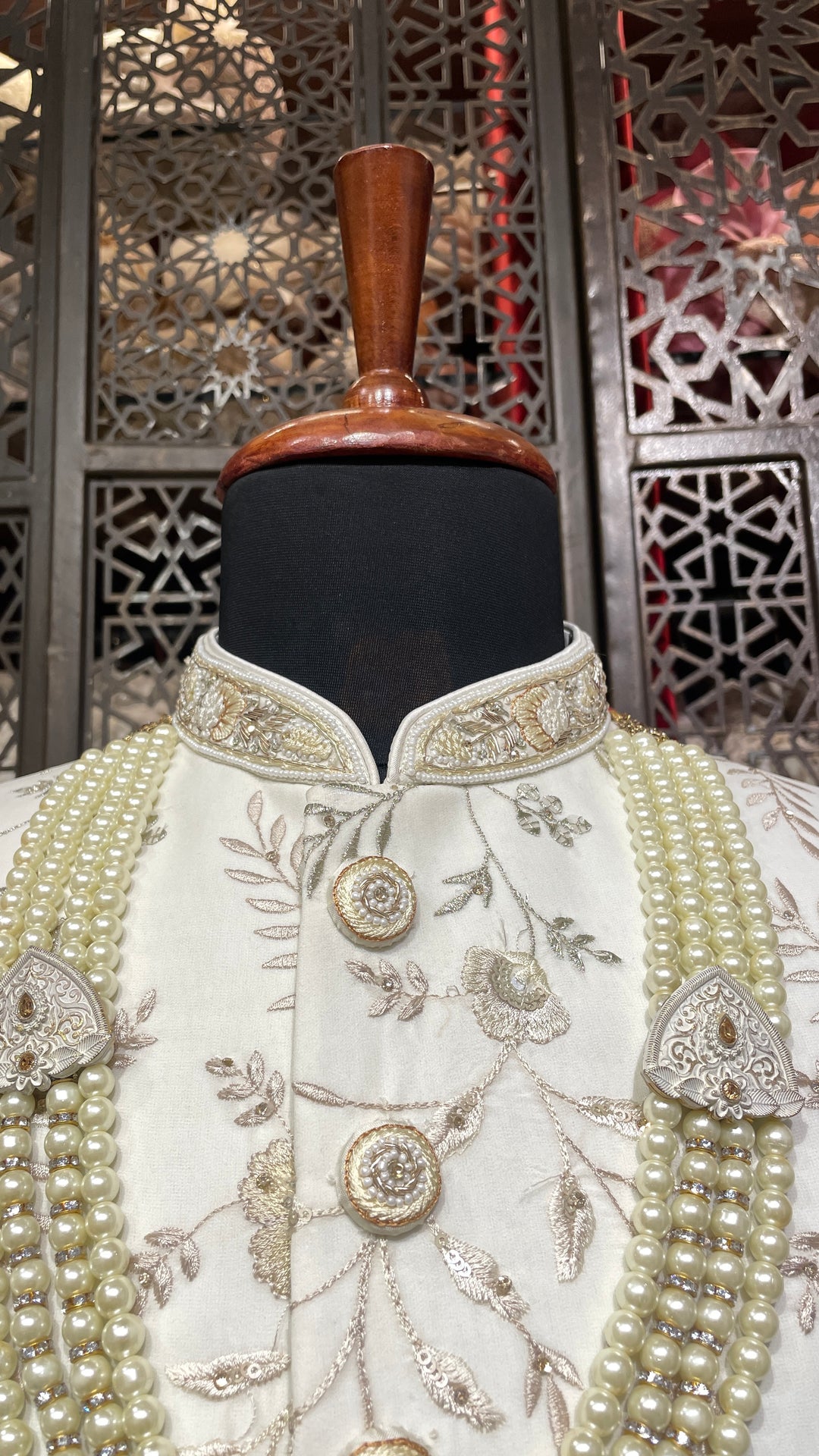 Ivory men’s silk sherwani with gold embroidery