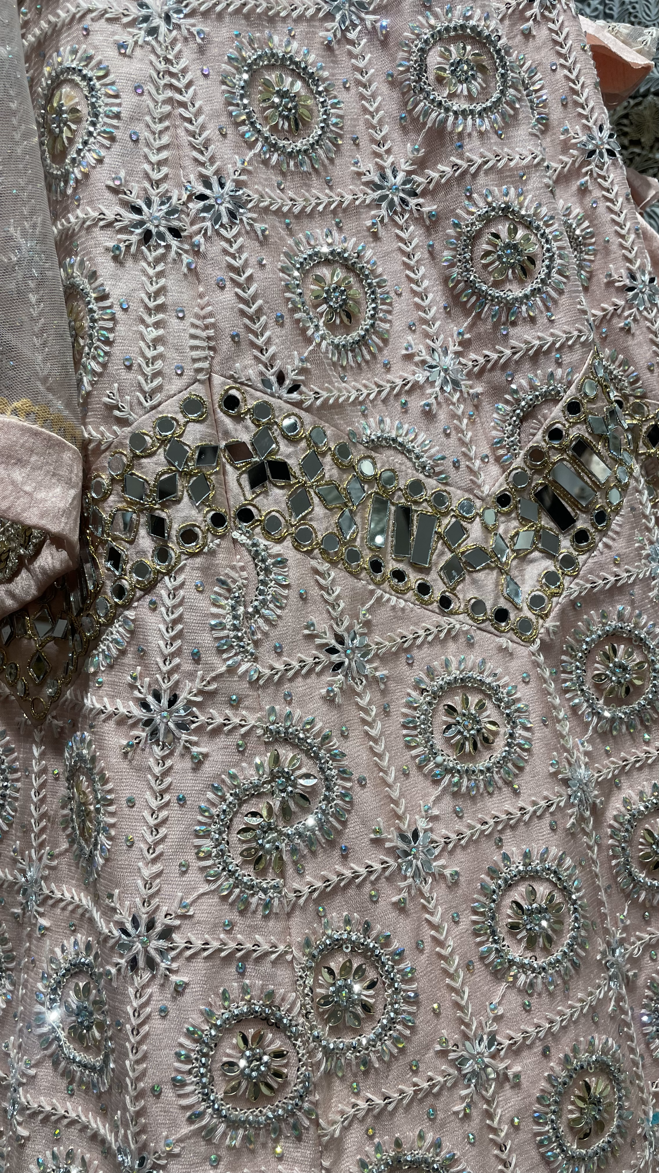 Mint Green | Pastel Pink - Mirror Work Lehenga