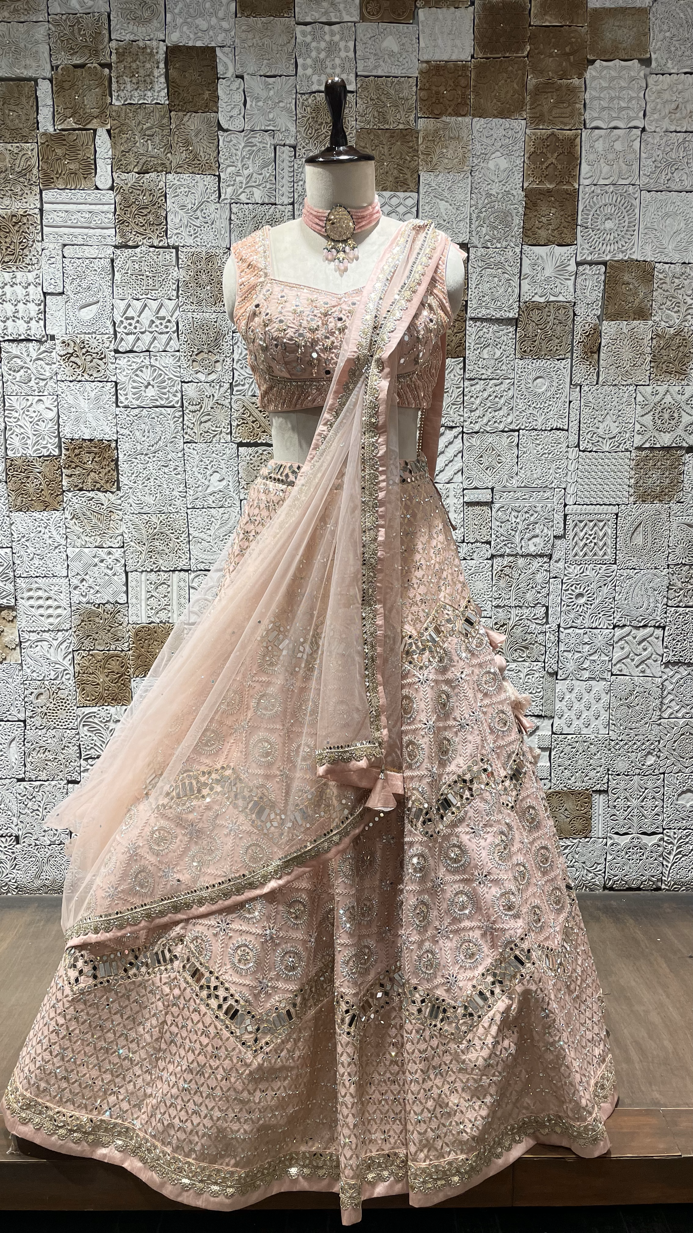 Mint Green | Pastel Pink - Mirror Work Lehenga