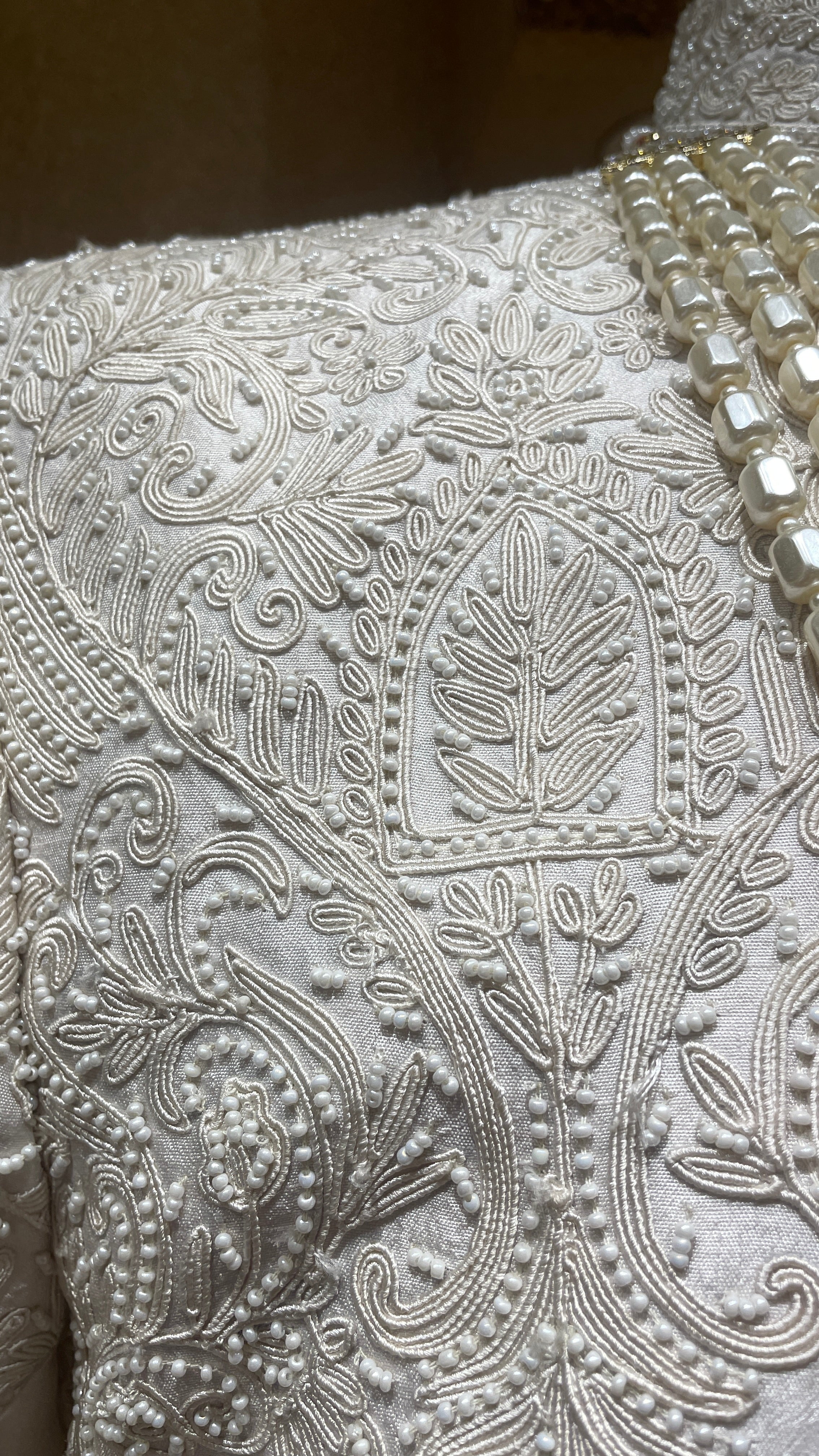 Silk Ivory sherwani with bead embroidered