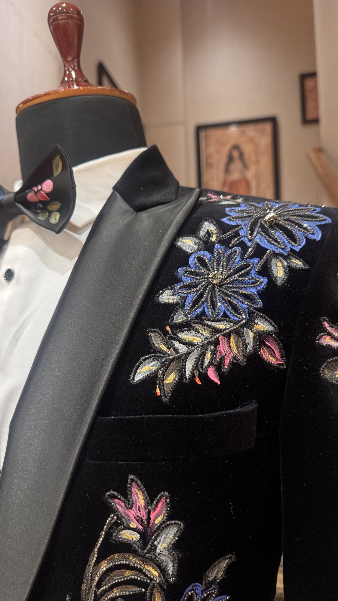Blue Tuxedo with Floral Design