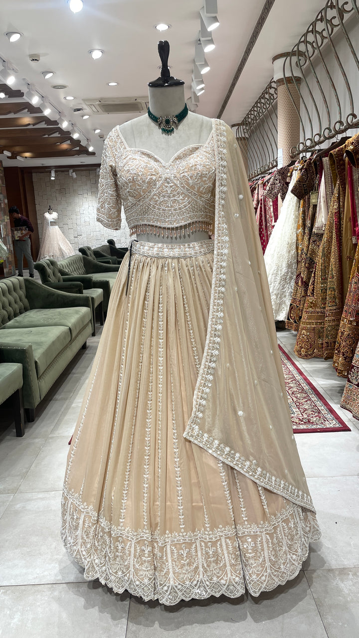 Peach Georgette embellished lehenga with sequins and cutdana