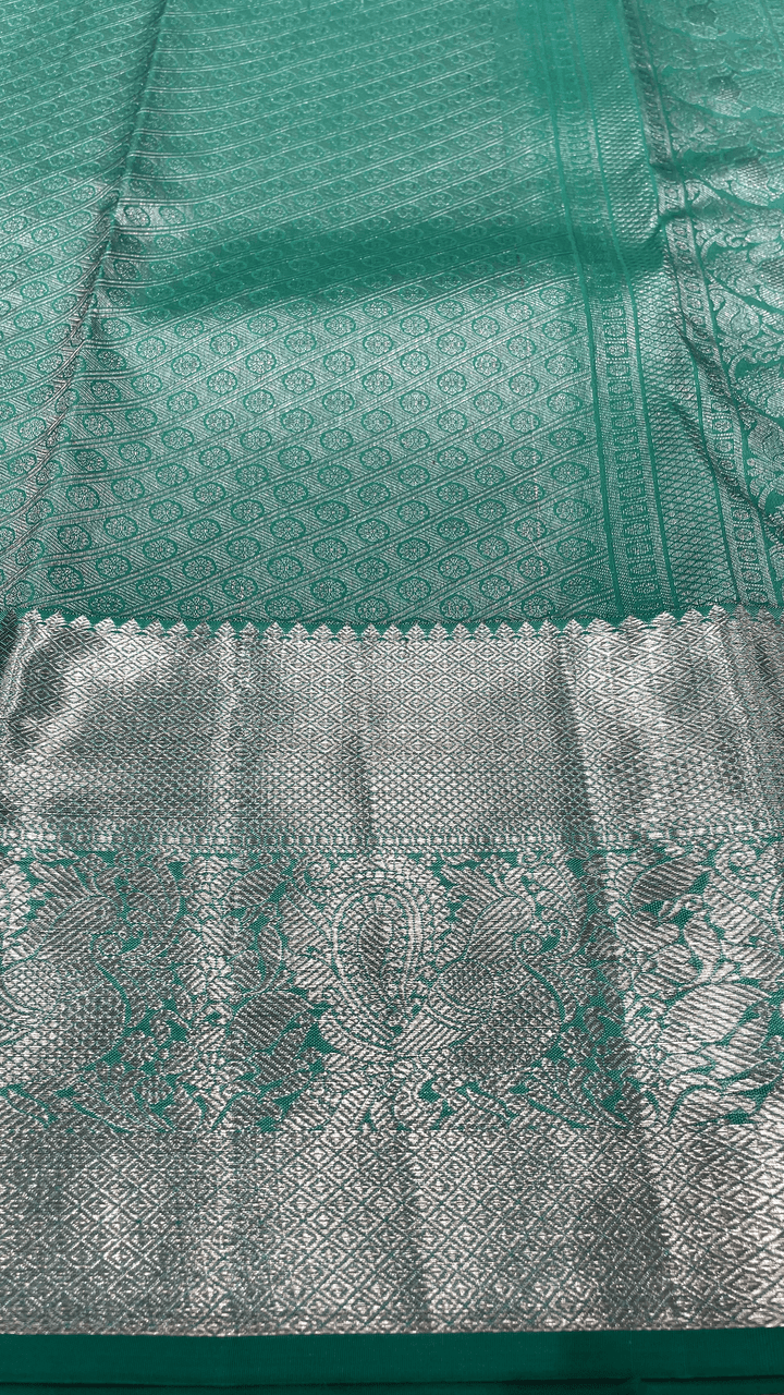 Sea green Kanjivaram silk saree with zari work