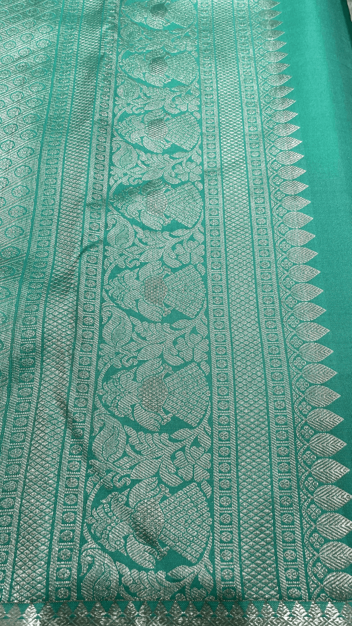 Sea green Kanjivaram silk saree with zari work