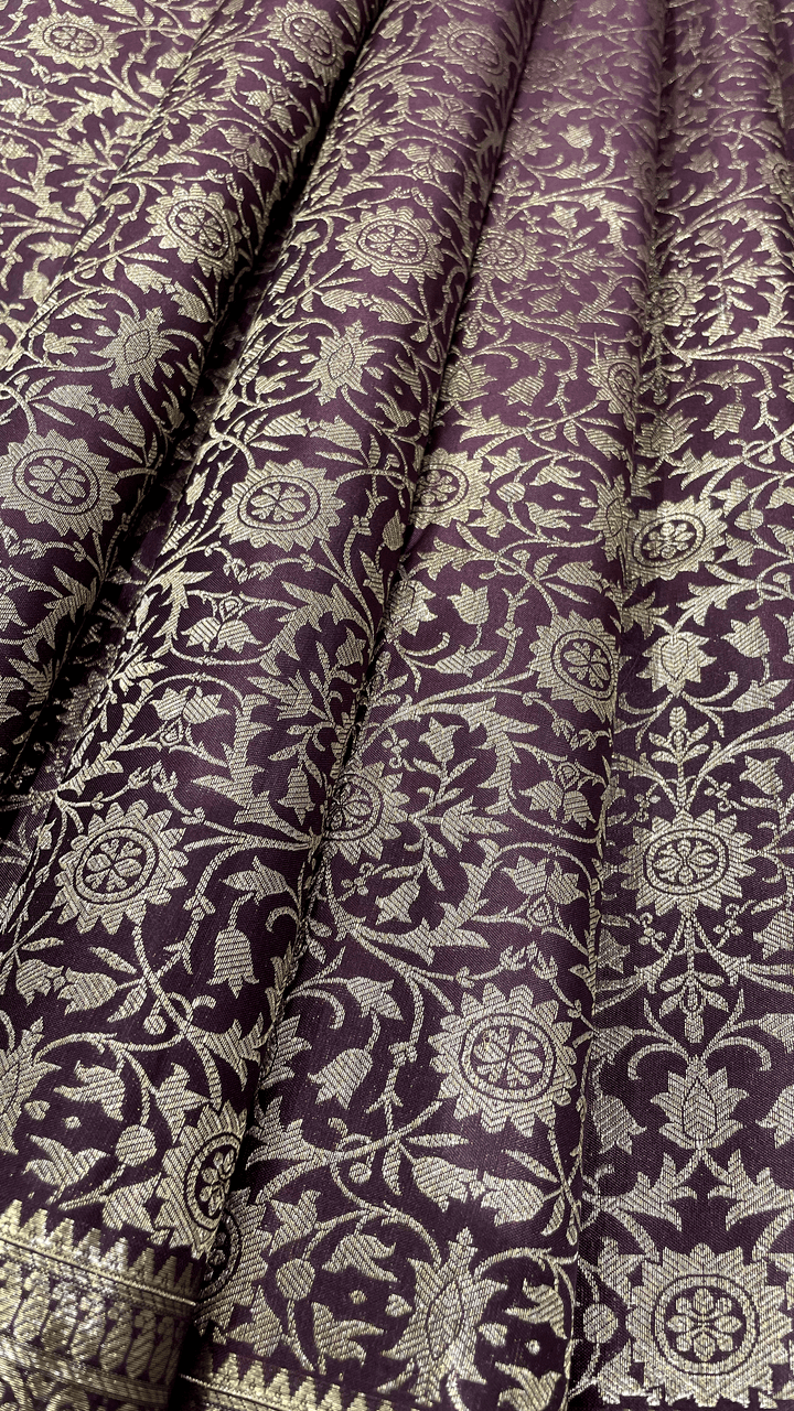 Purple Kanjivaram silk saree with zari work