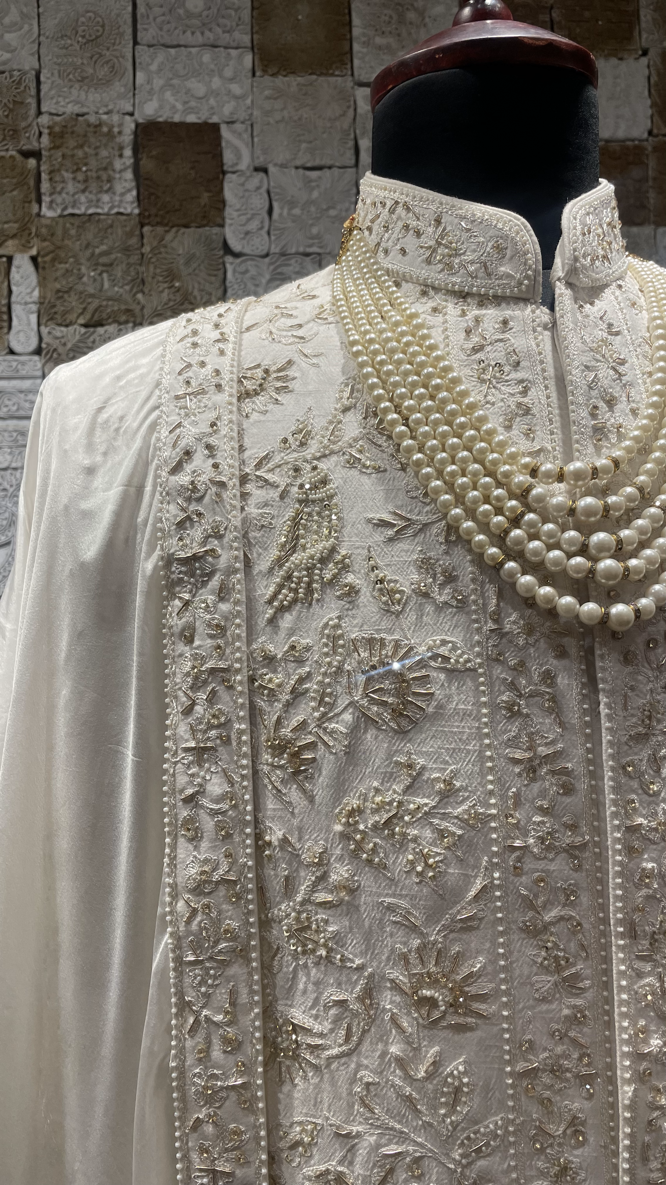 Cream Sherwani in Silk with Zariwork