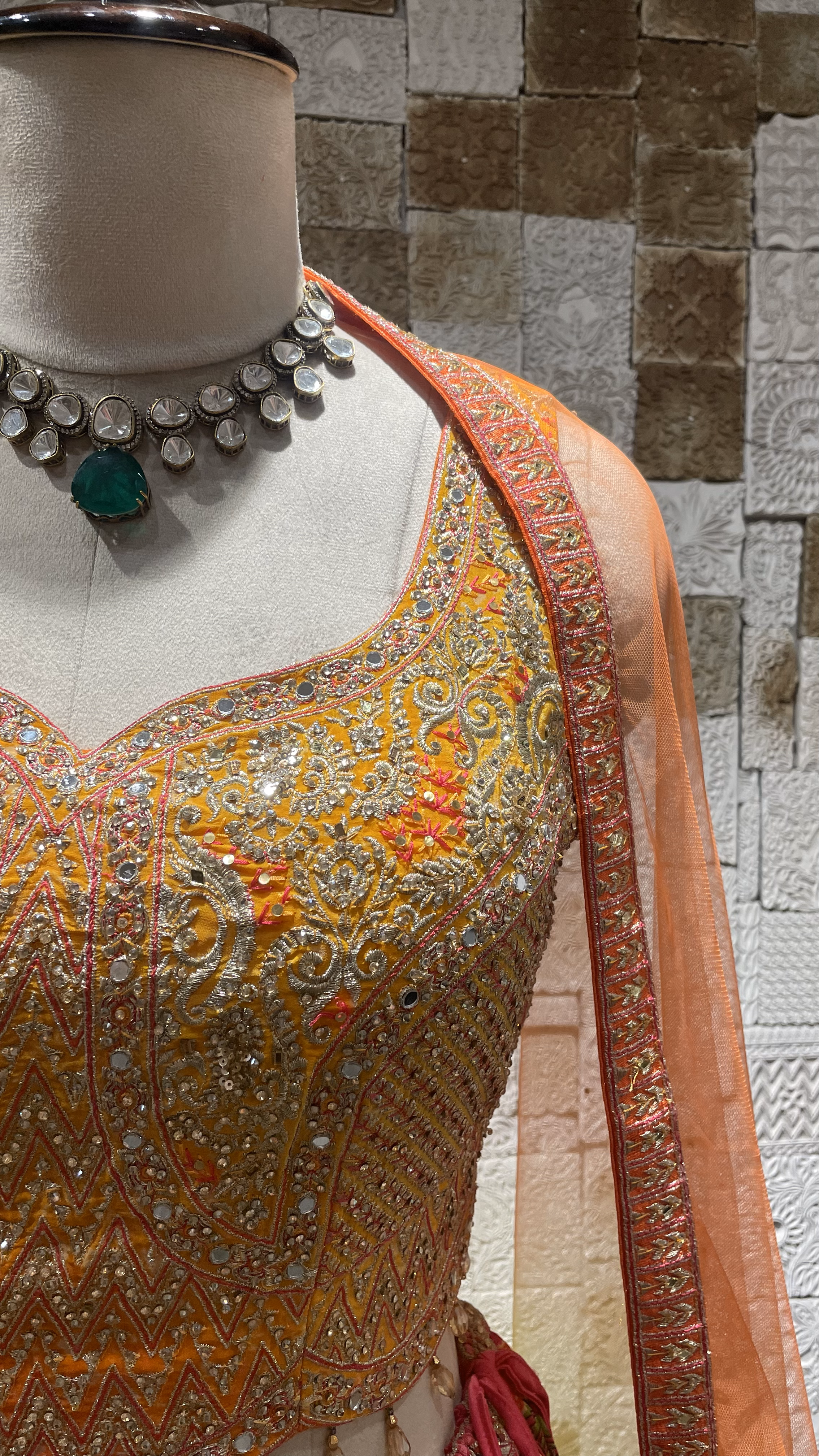 Multicolour lehenga with rhinestones