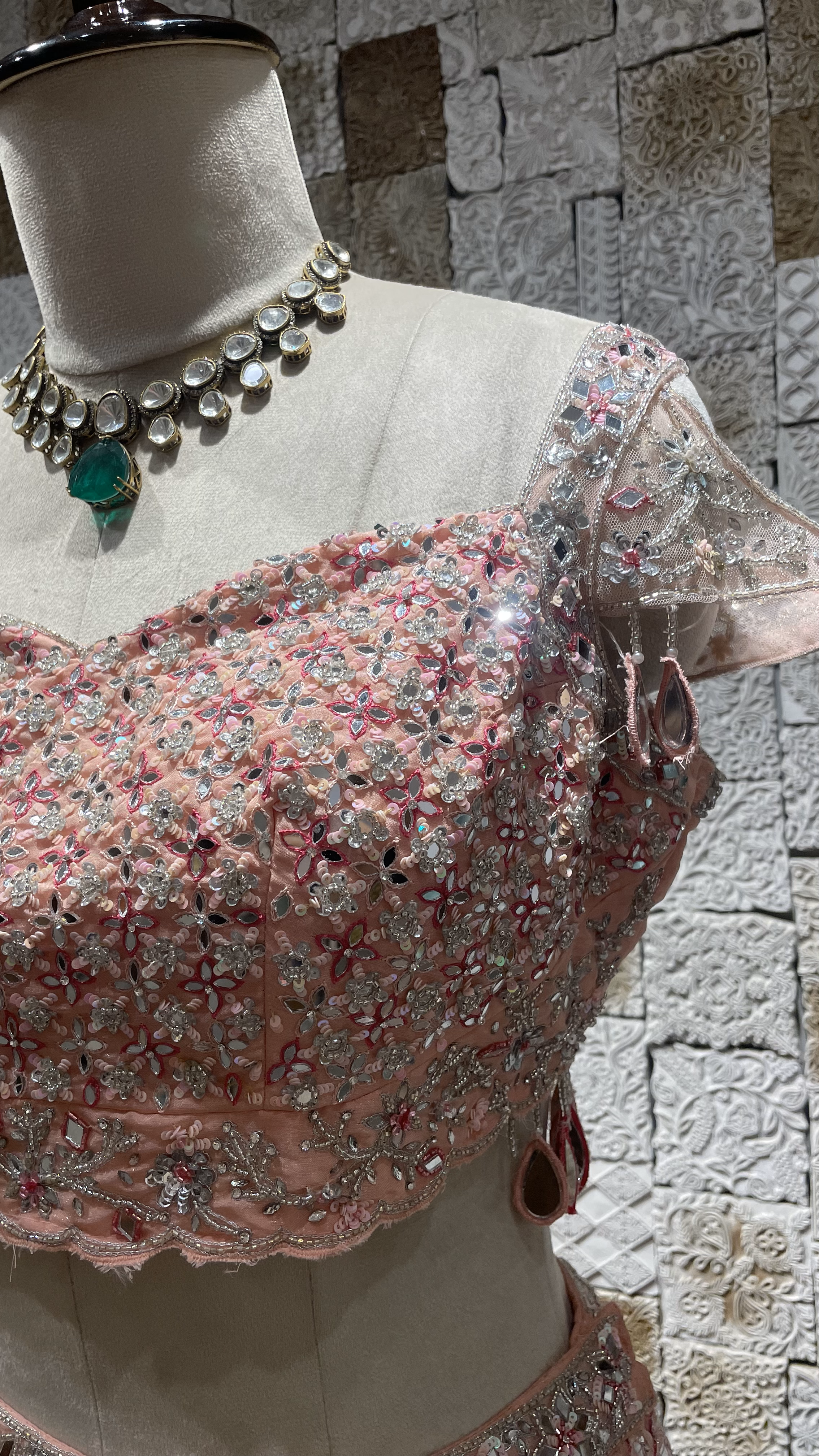 Pink lehenga with mirror work and net Dupatta