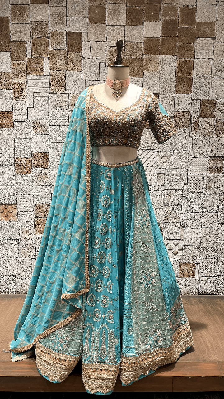 Blue lehenga with sequins and thread work