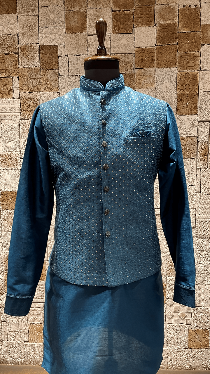 BLUE sadri set with sequins and Threadwork