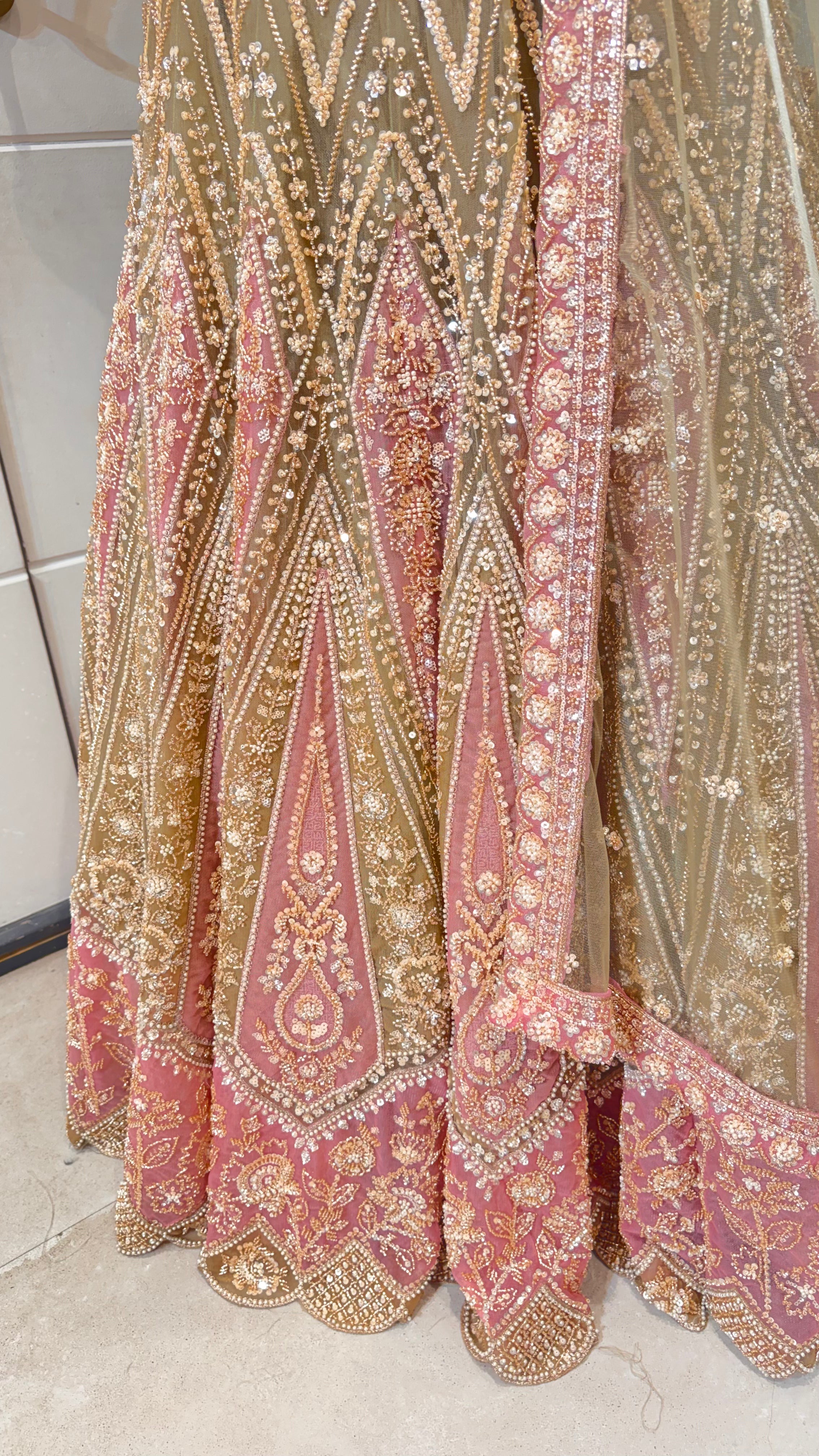 Pink and green embroidered lehenga