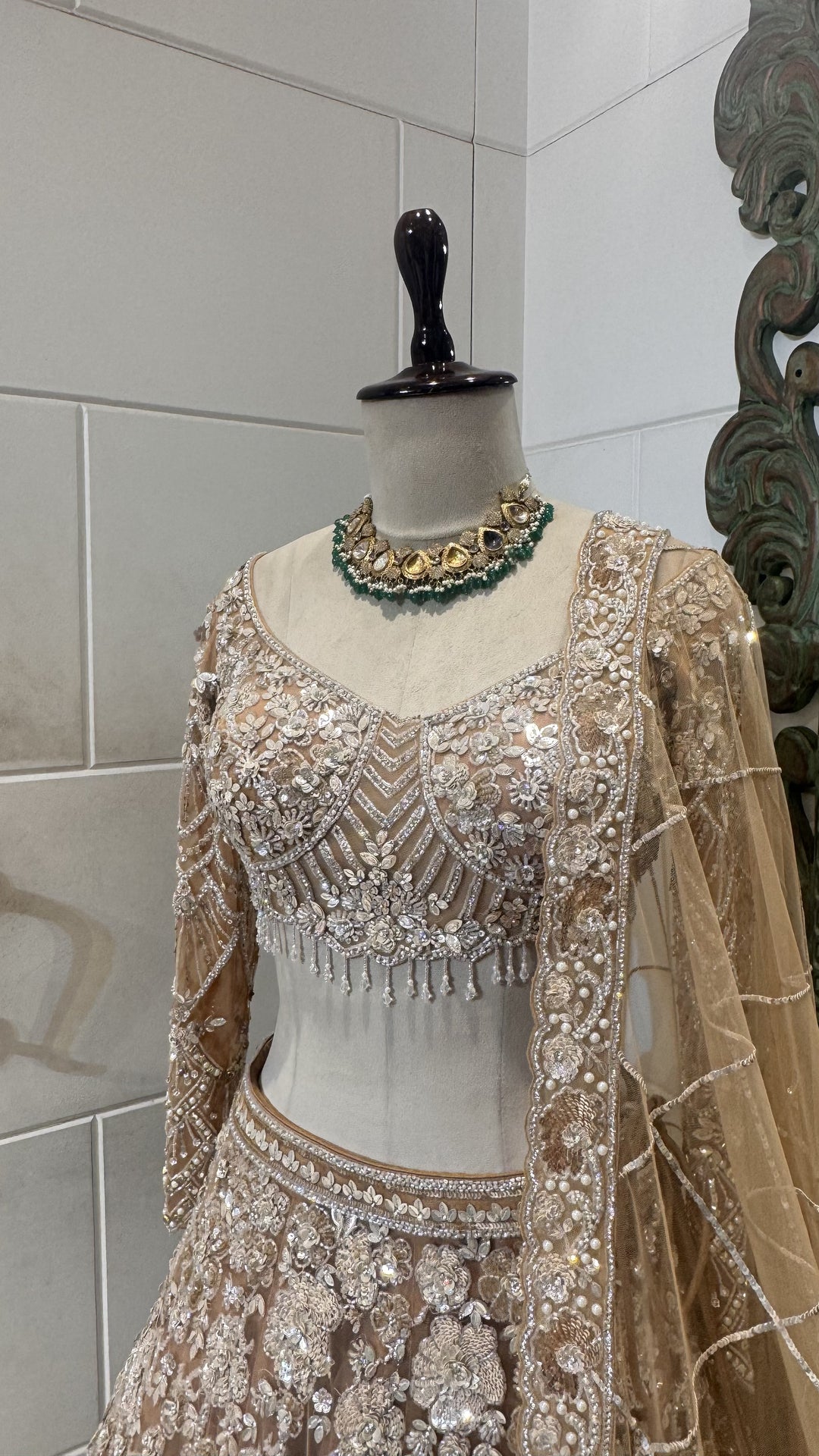 Gold heavy jaal work lehenga