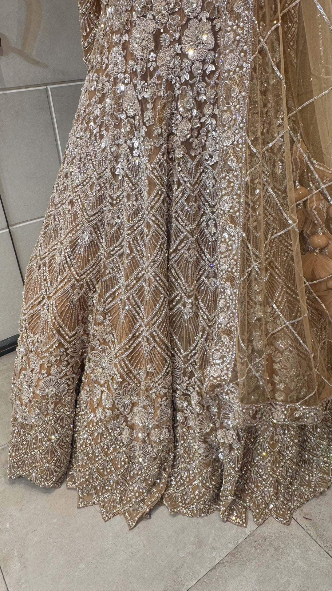 Gold heavy jaal work lehenga