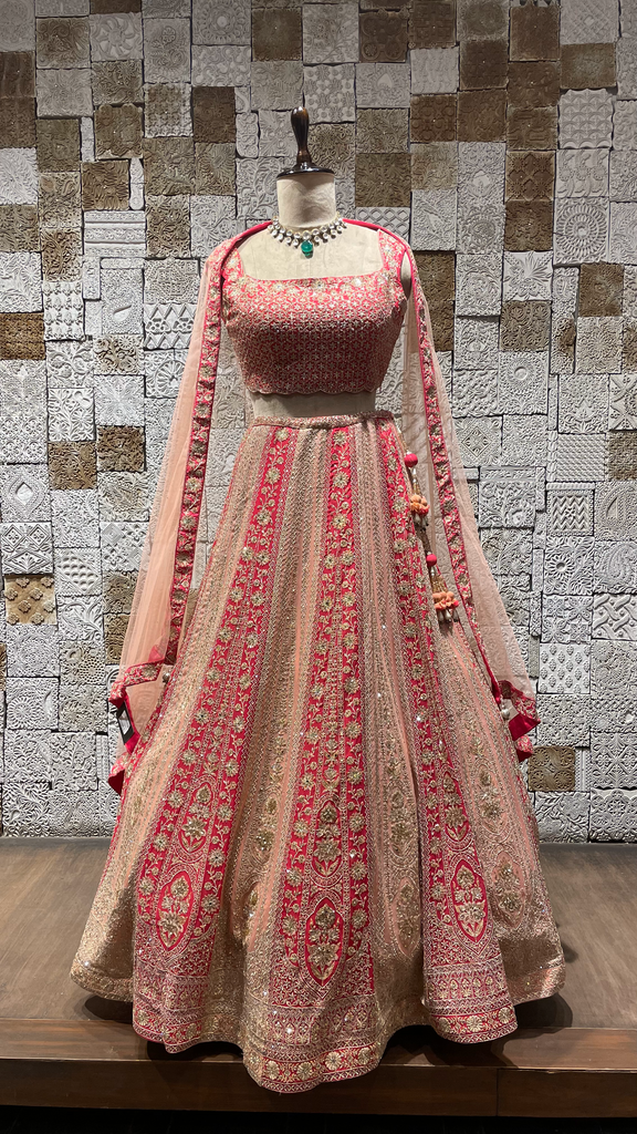 Pink and white hued lehenga by Bhasin Brothers