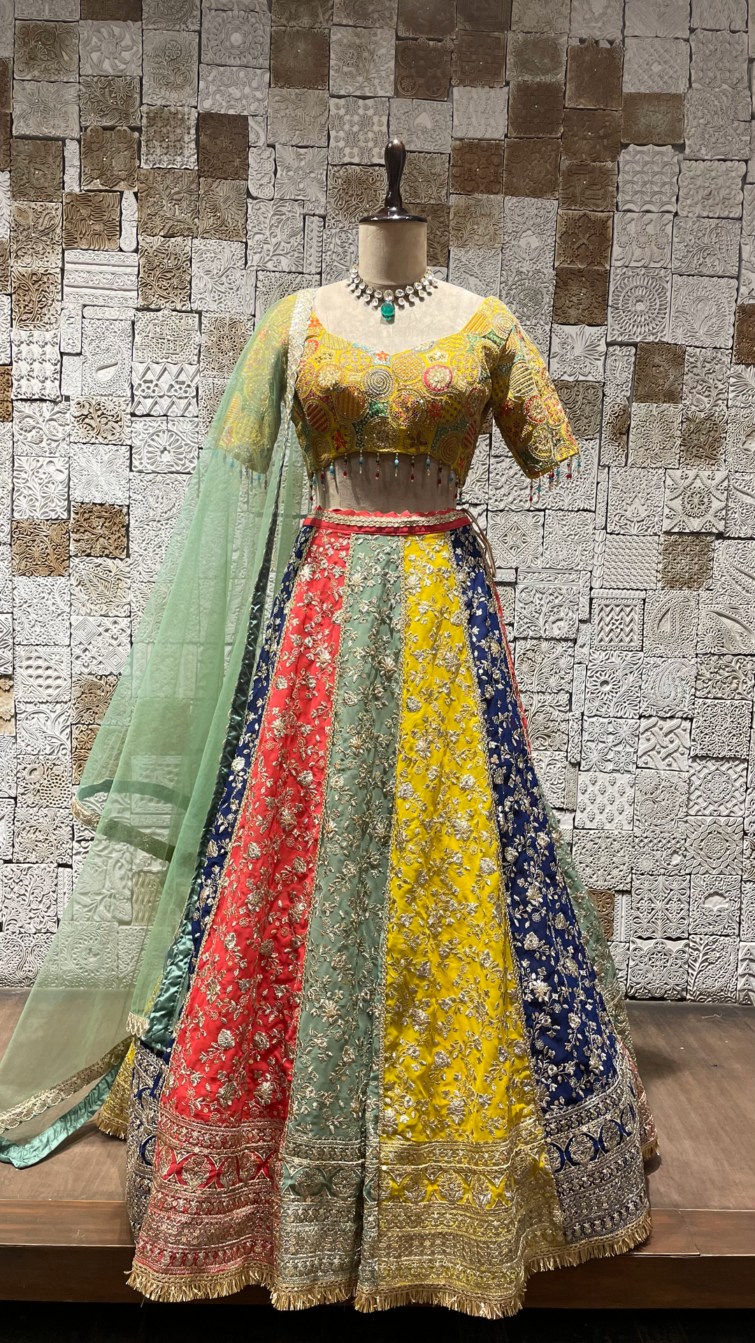 Multicolour Georgette lehenga with Zariwork and sequins