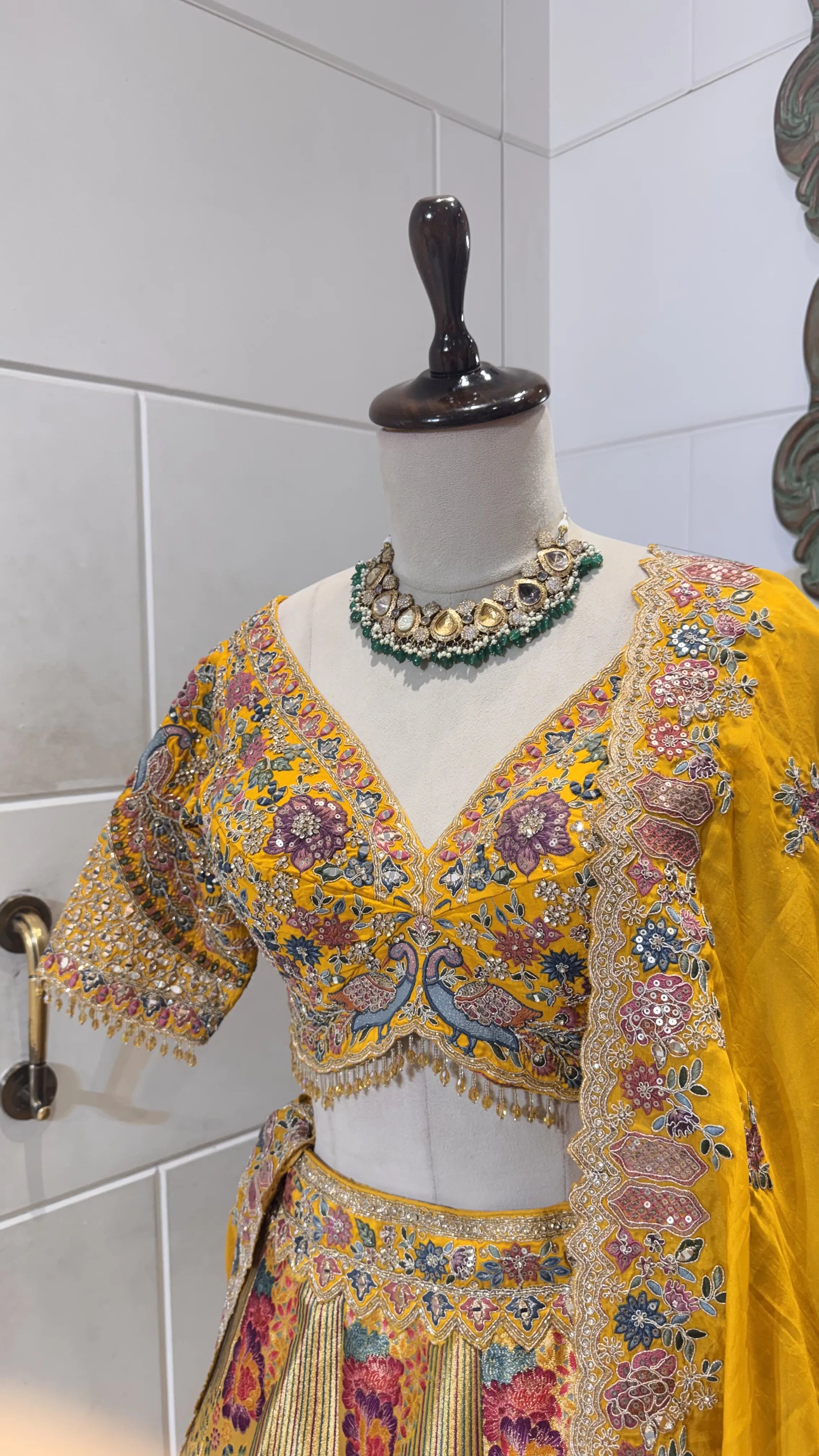 Mustard Banarasi print lehenga